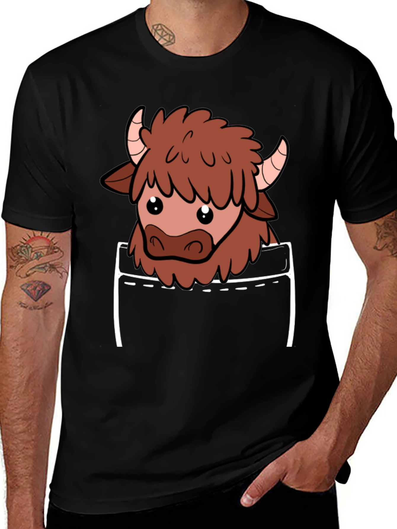 Variant 13 of Highland Cow Pocket T-Shirt - Cute Graphic Tee