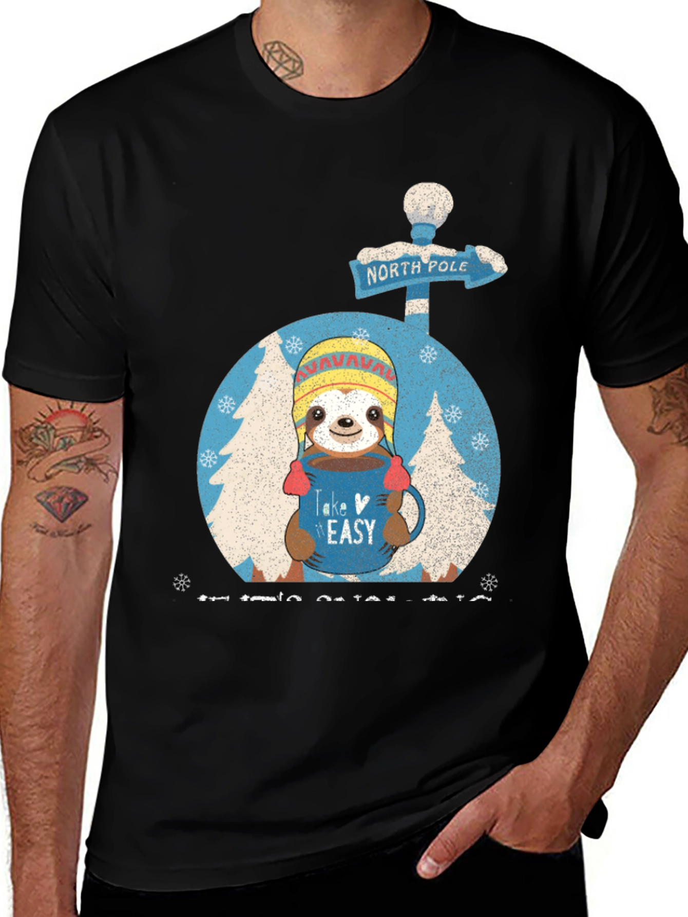 Take It Easy Sloth North Pole Holiday Graphic Tee