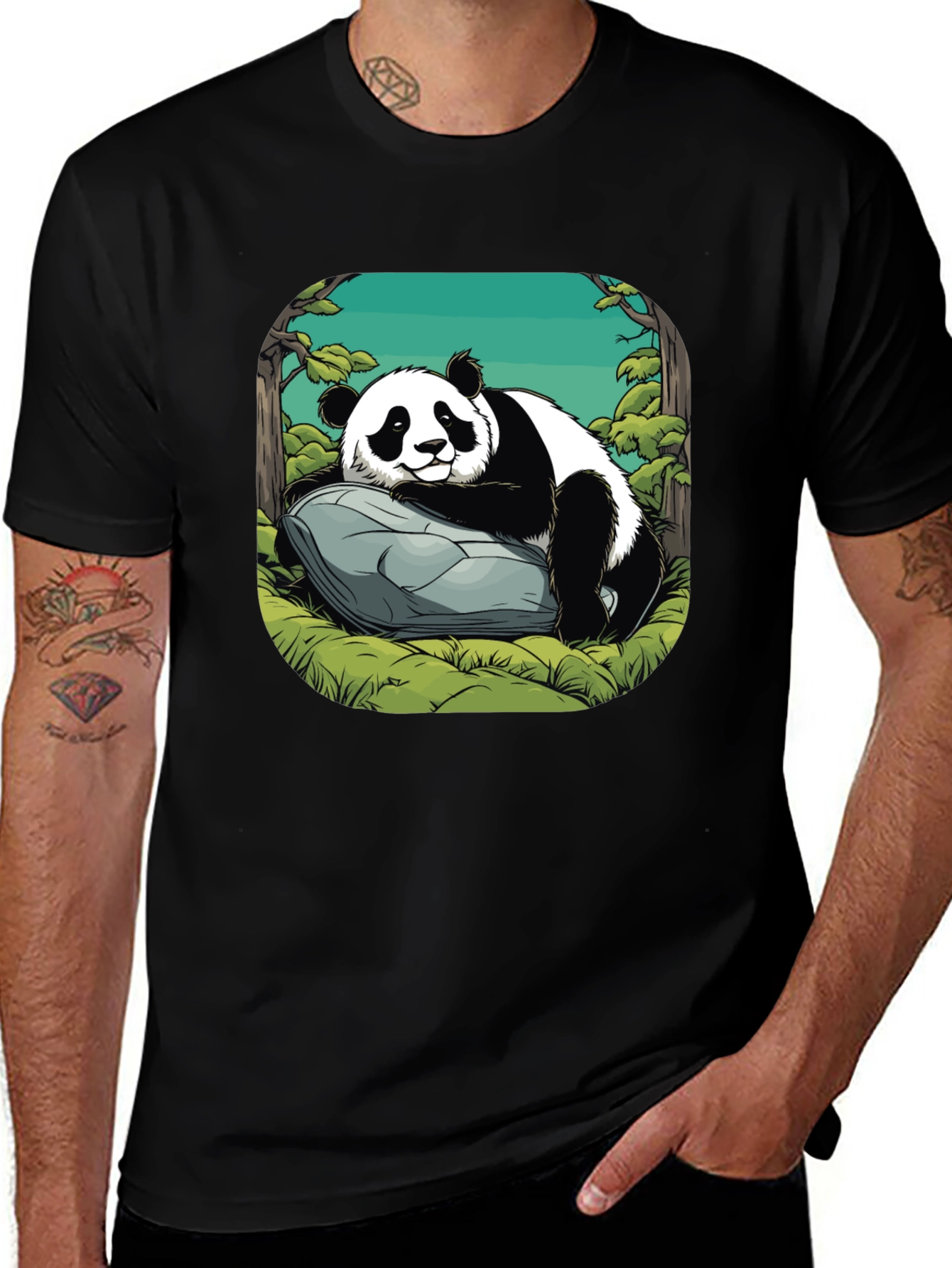 Variant 24 of Cute Panda on Rock Graphic Tee - Soft Black Shirt