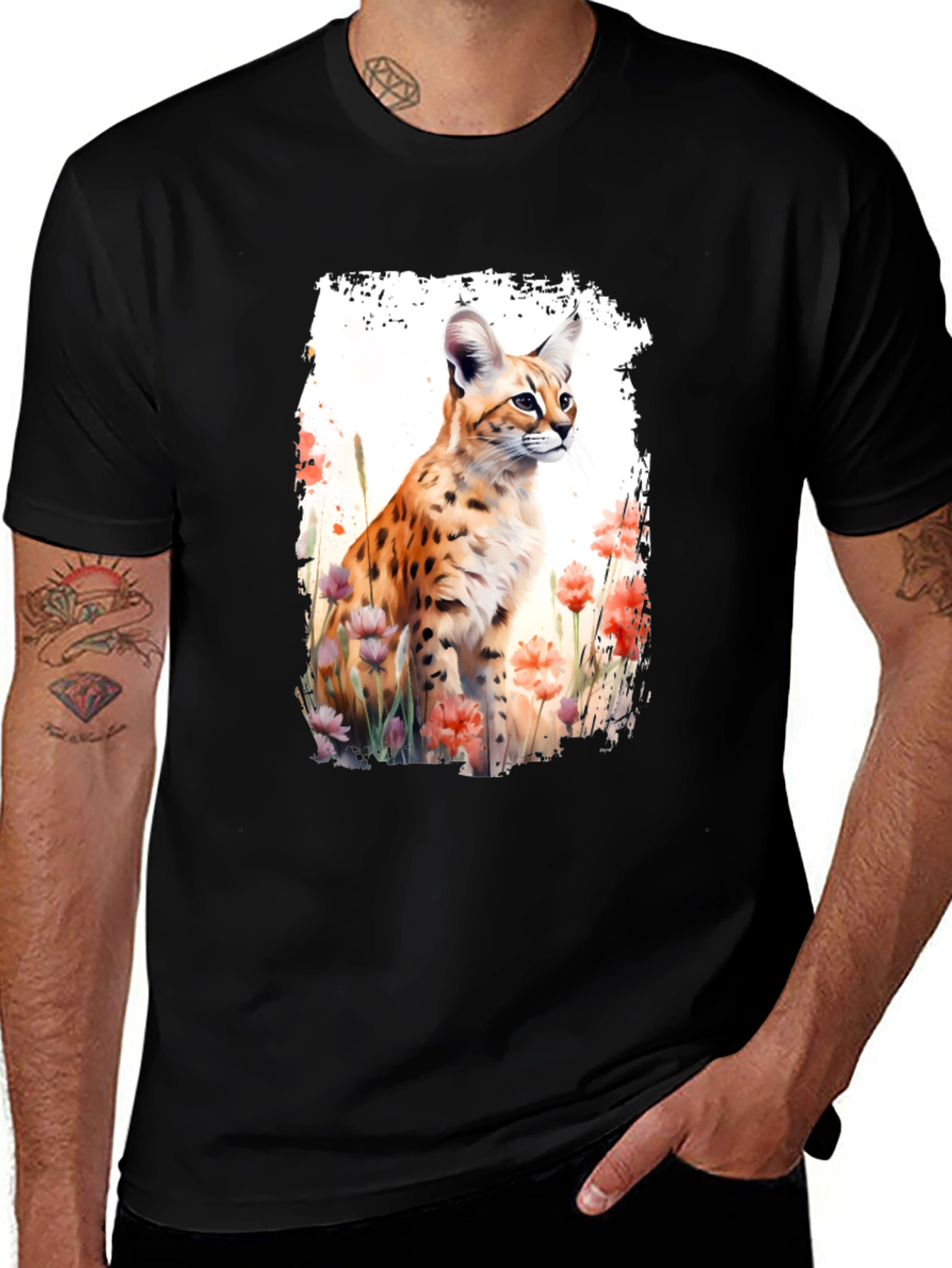 Serval Cat Floral T-Shirt