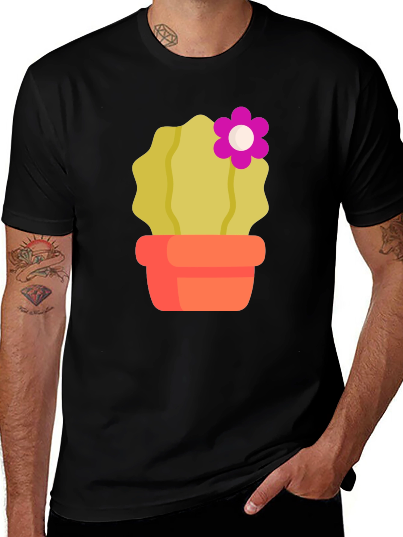 Variant 20 of Cactus Flower Graphic Tee - Black
