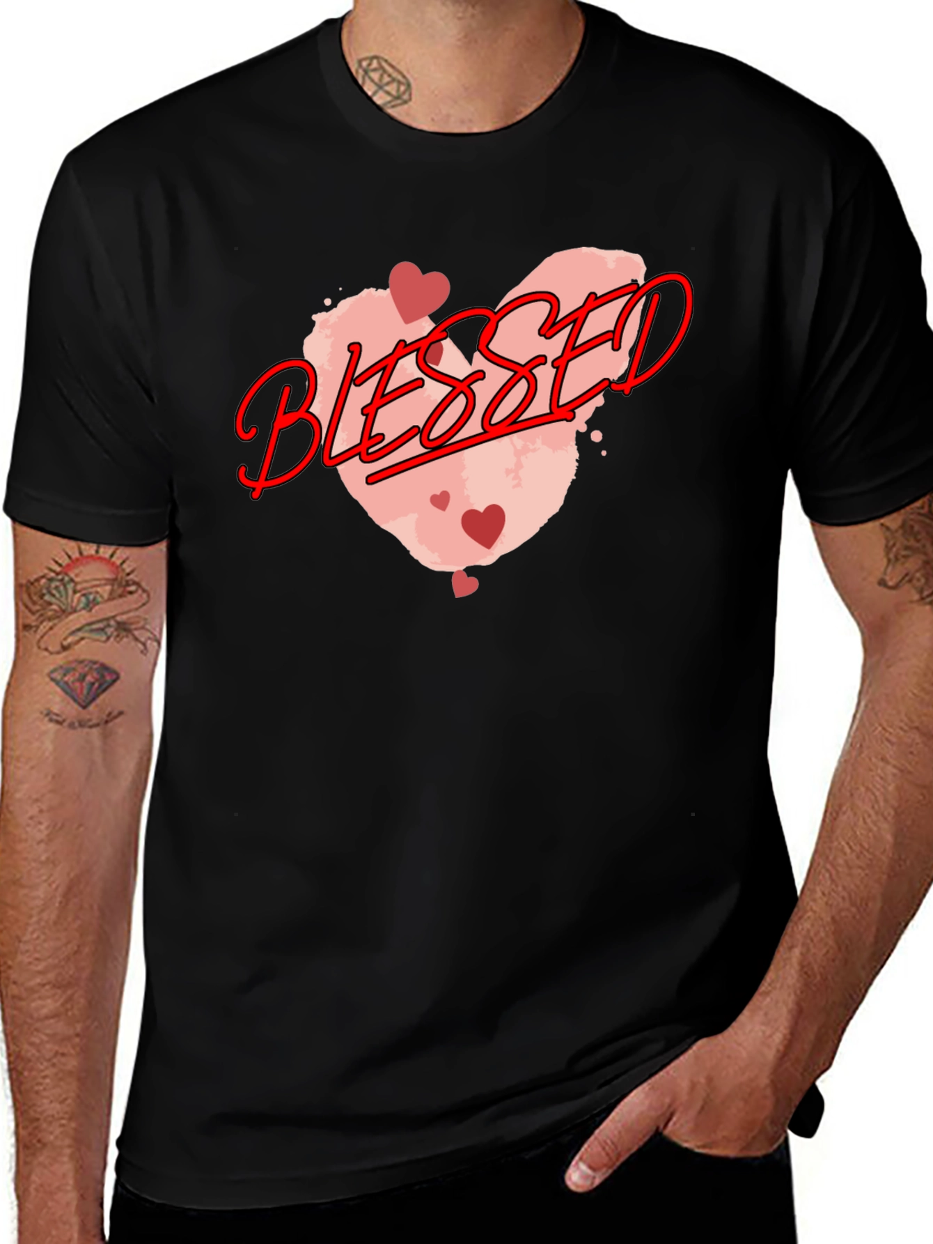 Variant 7 of Blessed Graphic Tee - Heart Design, Black Casual T-Shirt