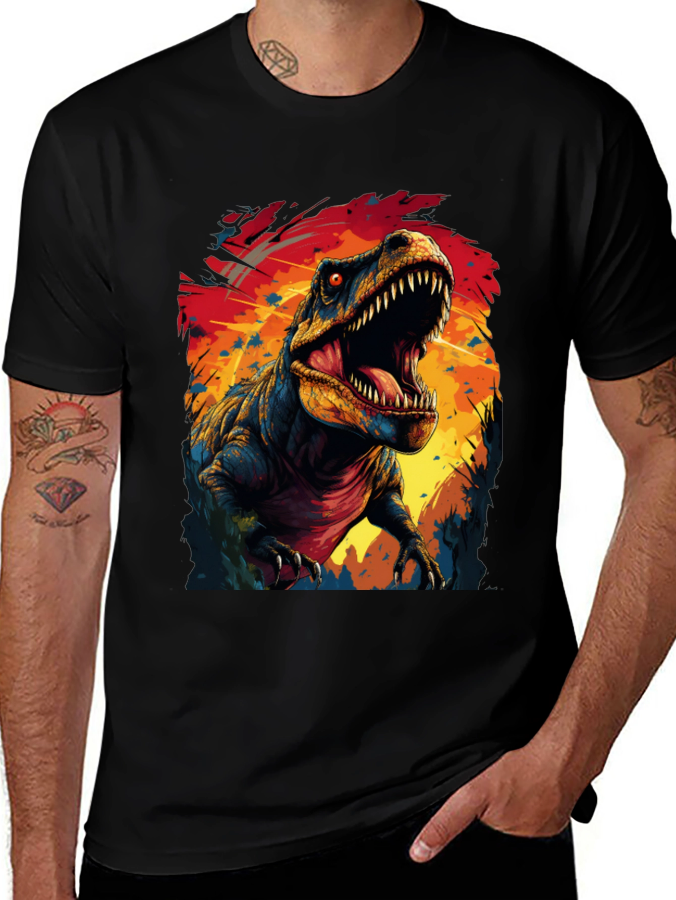 Variant 9 of Dinosaur Graphic Tee - T-Rex Design, Men's Black Shirt