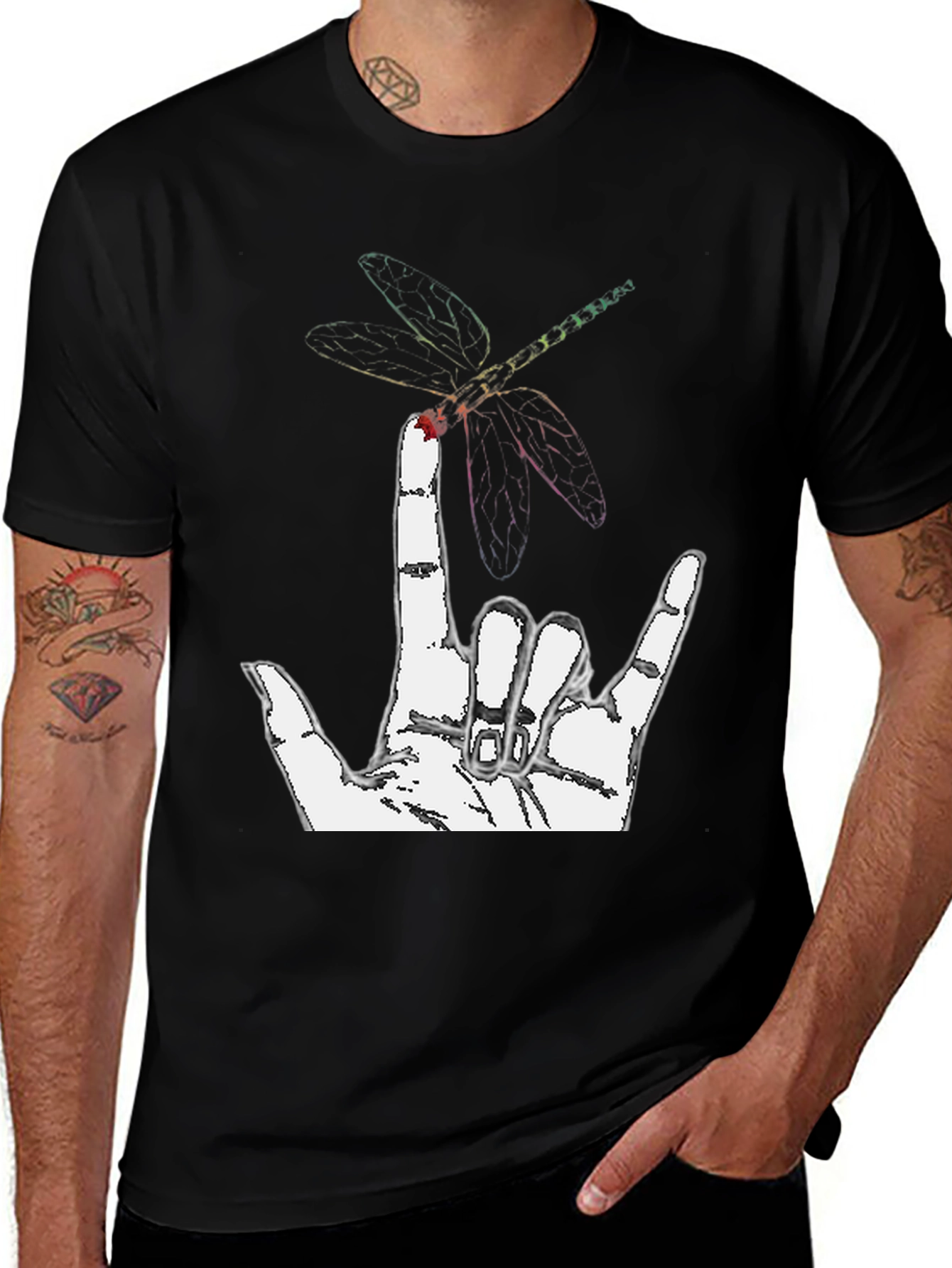 Variant 25 of Rock On Dragonfly Graphic Tee - Black Cotton T-Shirt