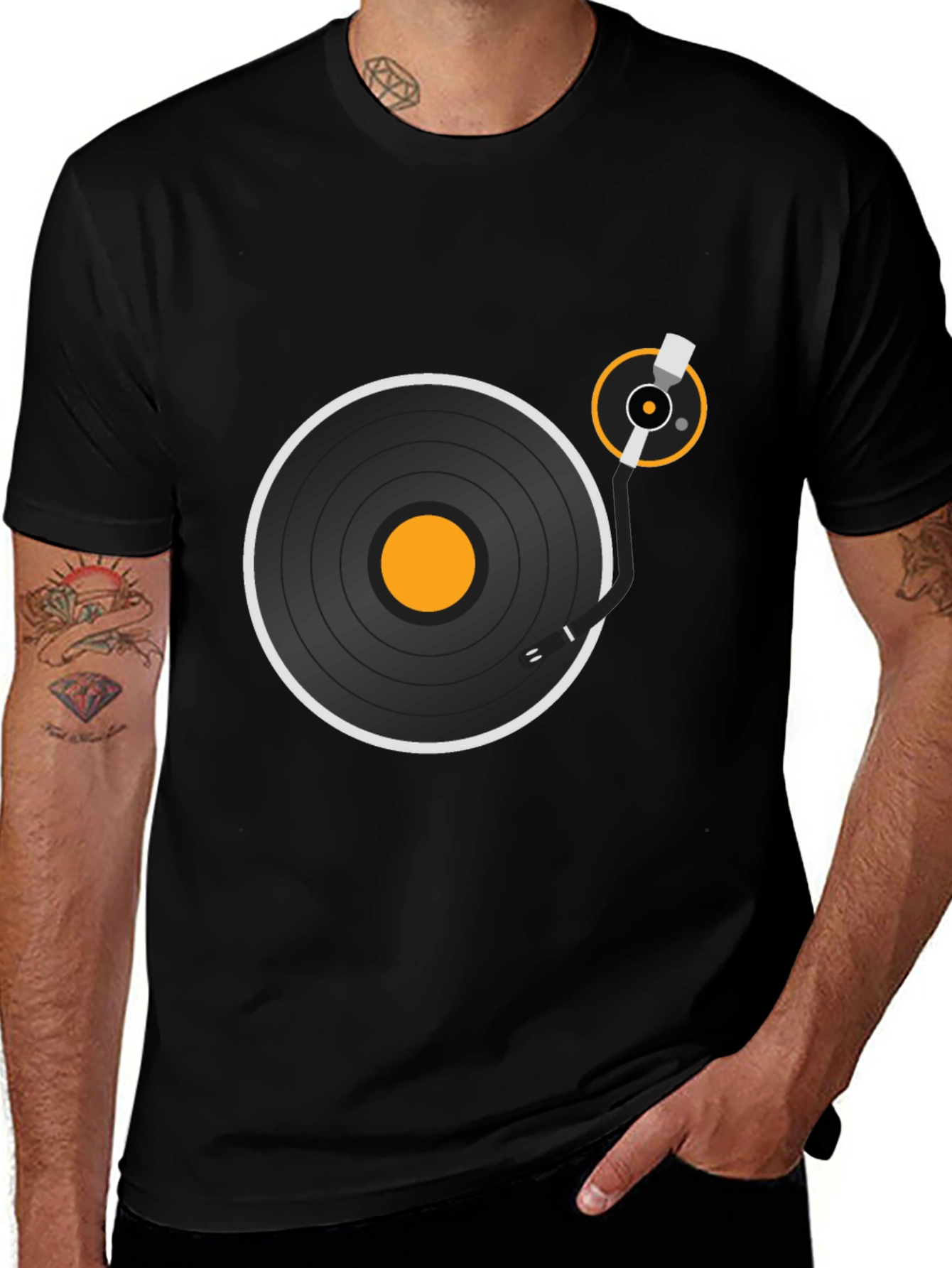 Variant 19 of Vinyl Record Player Graphic T-Shirt - Black