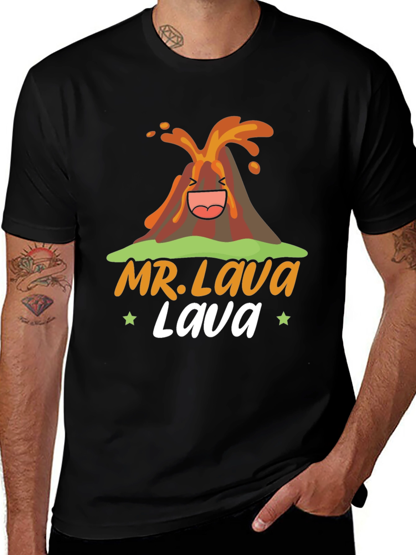 Variant 12 of Mr. Lava Volcano Cartoon Graphic Print Black Tee