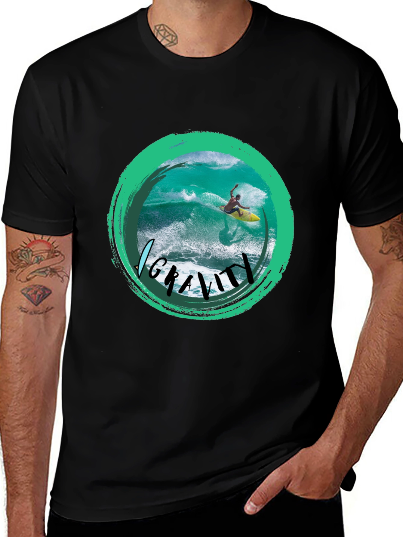 Variant 19 of Surfer Graphic T-Shirt - No Gravity Black Tee