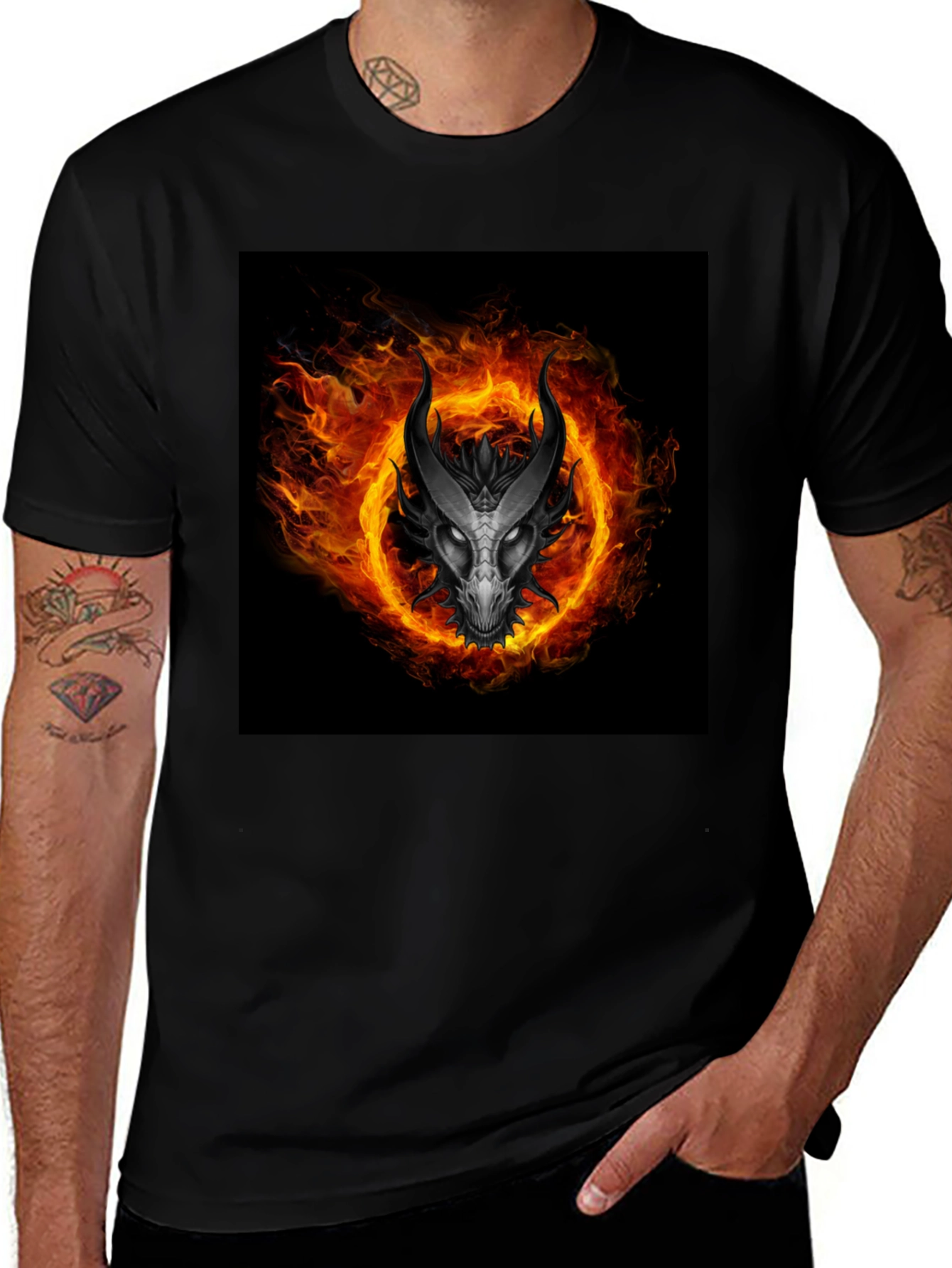 Variant 28 of Fiery Dragon T-Shirt - Black