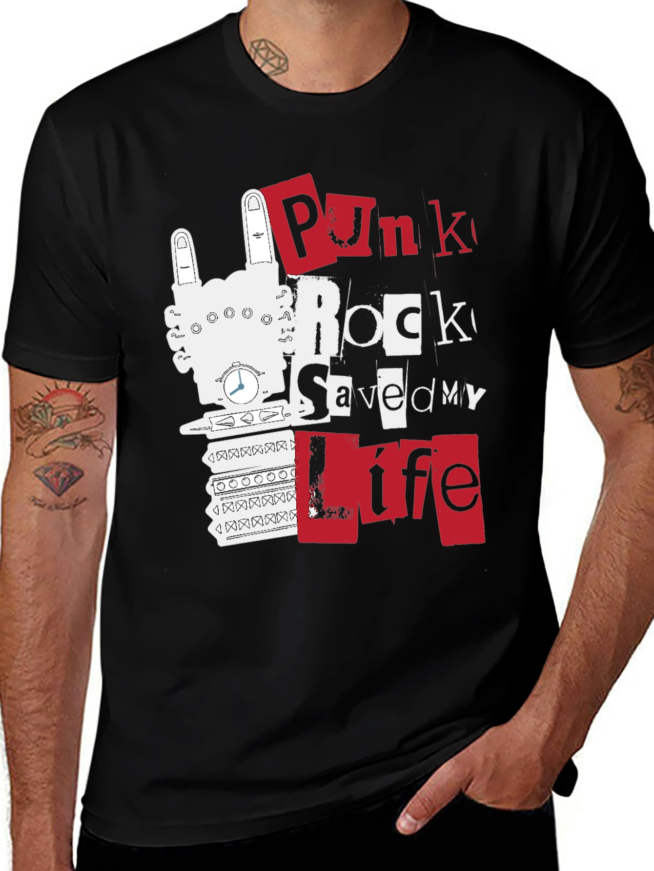 Variant 12 of Punk Rock Saved My Life Black Graphic Tee