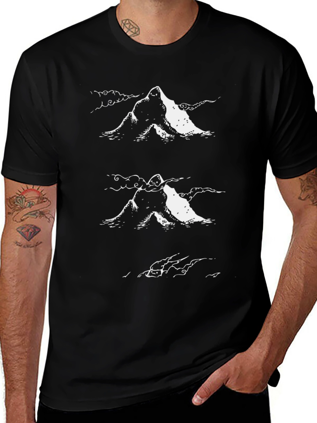 Variant 26 of Mountain Print Black T-Shirt
