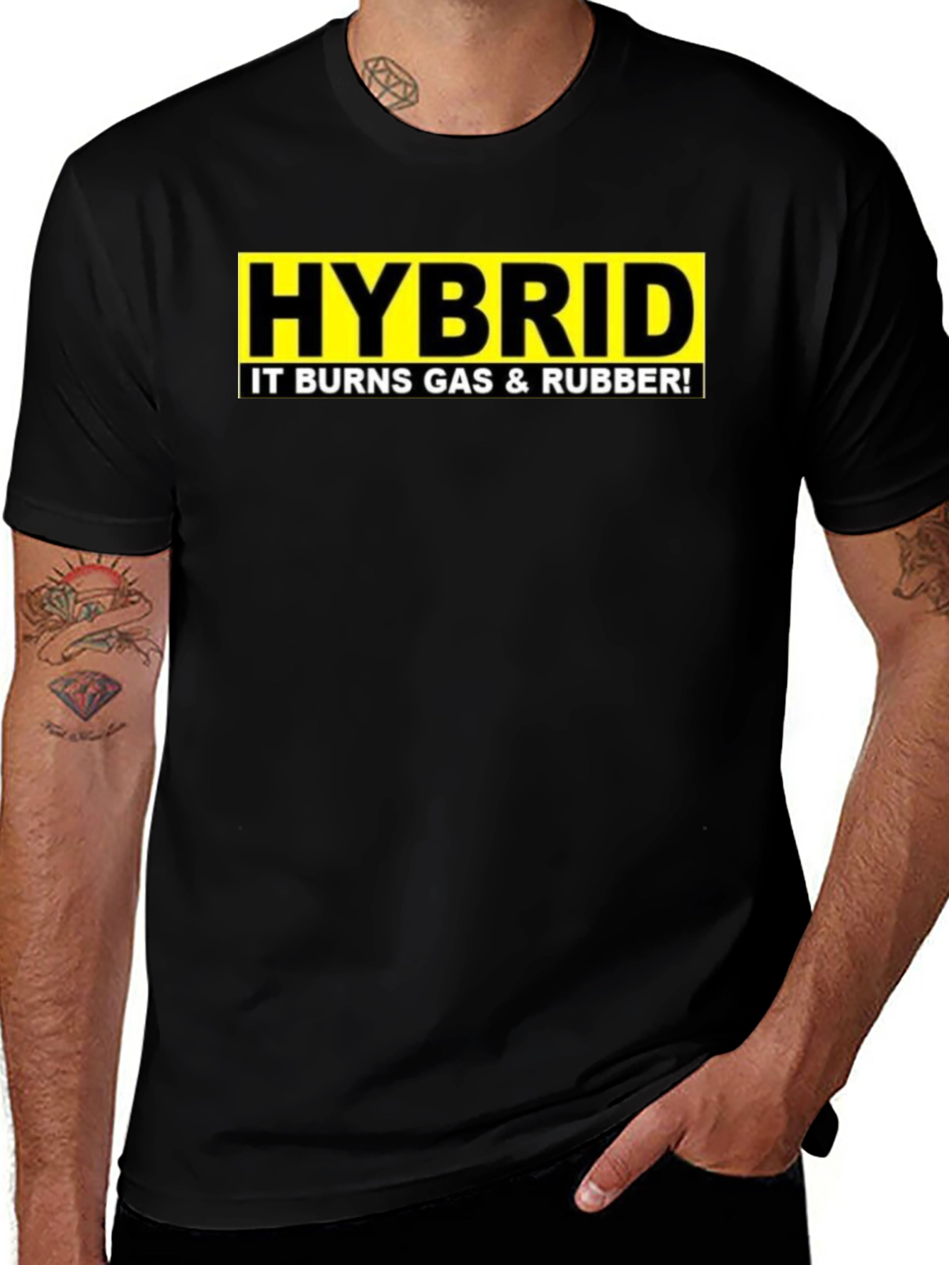 Variant 25 of Hybrid Burns Gas & Rubber! Black T-Shirt