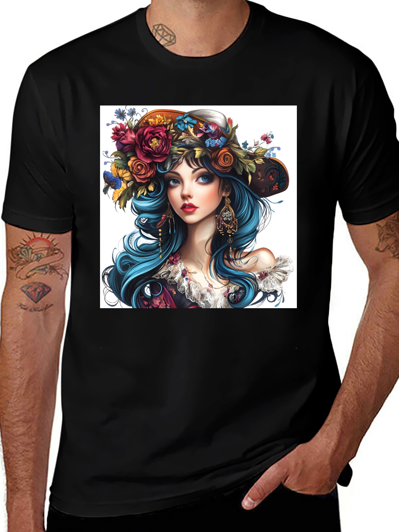 Variant 12 of Floral Hat Girl Graphic T-Shirt - Unique Design