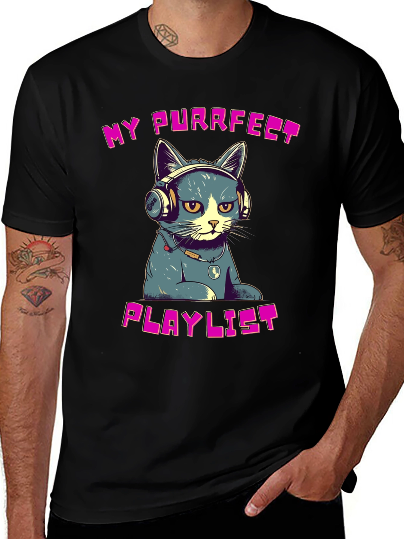 Variant 9 of Purrfect Playlist T-Shirt - Cool Cat Design