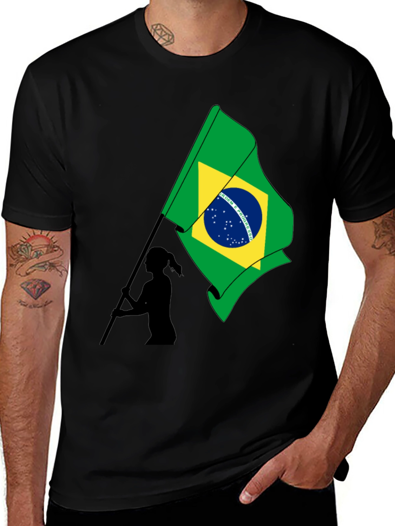 Variant 24 of Brazil Flag Graphic Tee - Black Cotton T-Shirt