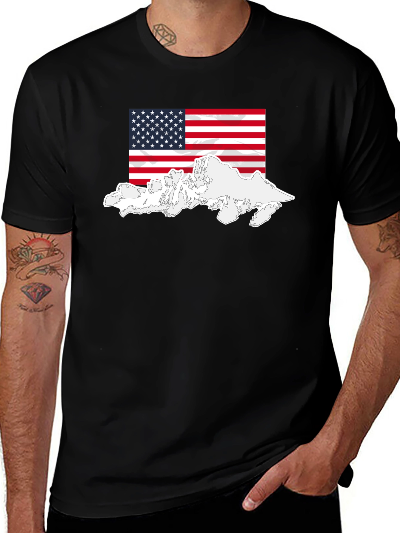 Variant 10 of USA Flag Mountain Graphic Black T-Shirt
