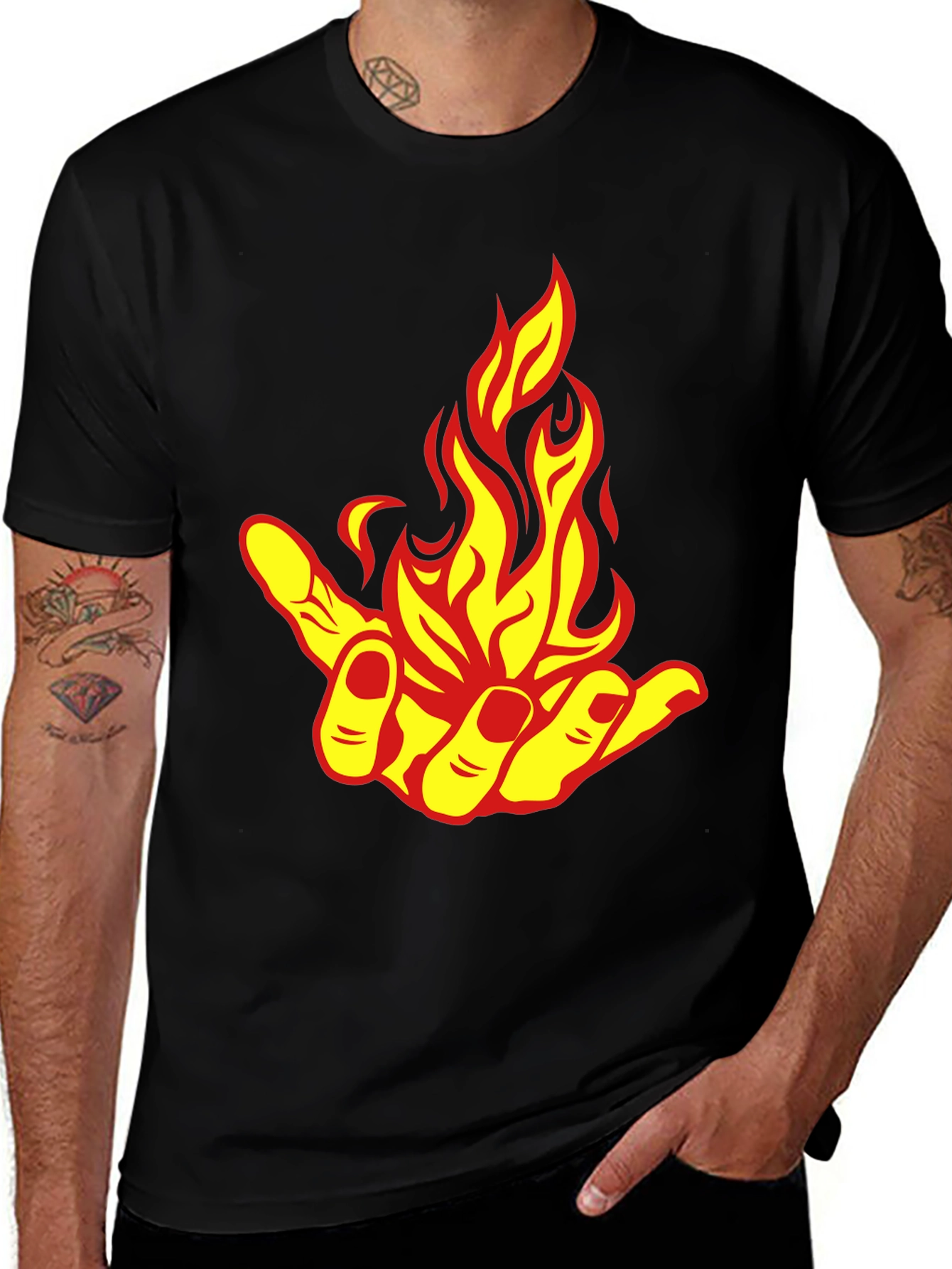 Variant 19 of Fiery Hand Graphic Tee - Black Cotton T-Shirt