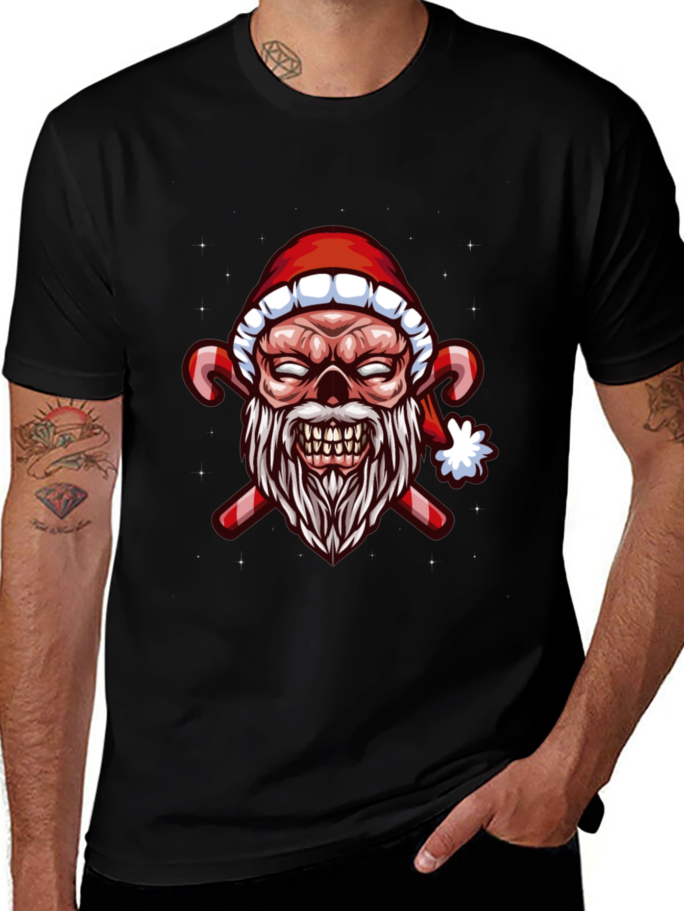 Variant 24 of Creepy Santa Skull Graphic Tee - Holiday Horror T-Shirt