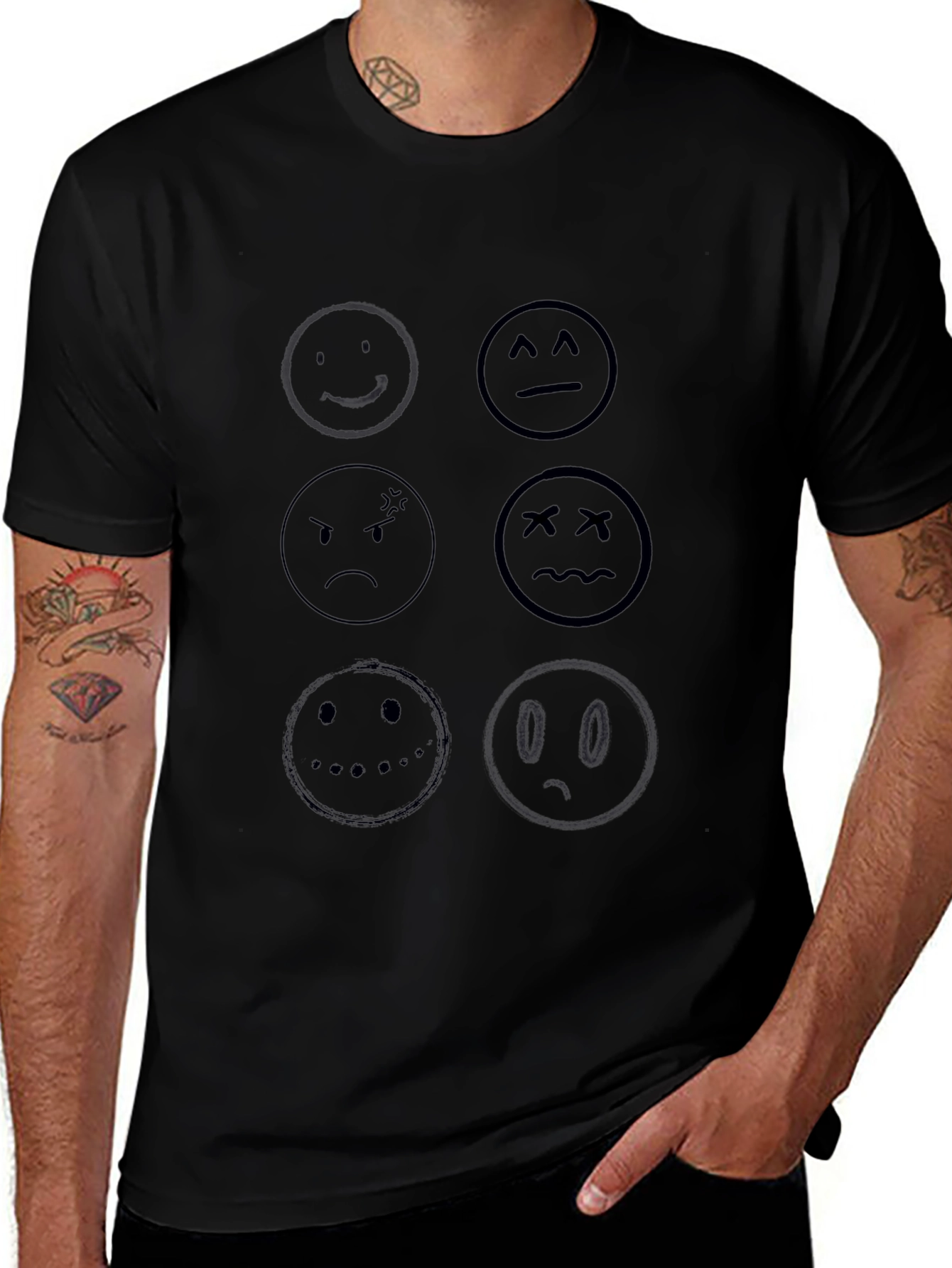 Variant 12 of Mood Faces T-Shirt - Black Graphic Tee