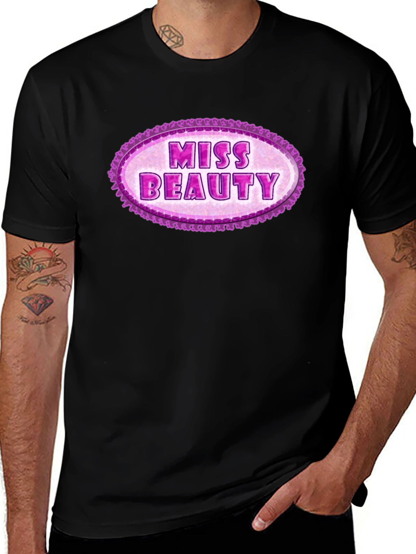 Variant 19 of Miss Beauty Oval Graphic Tee - Black Cotton Blend
