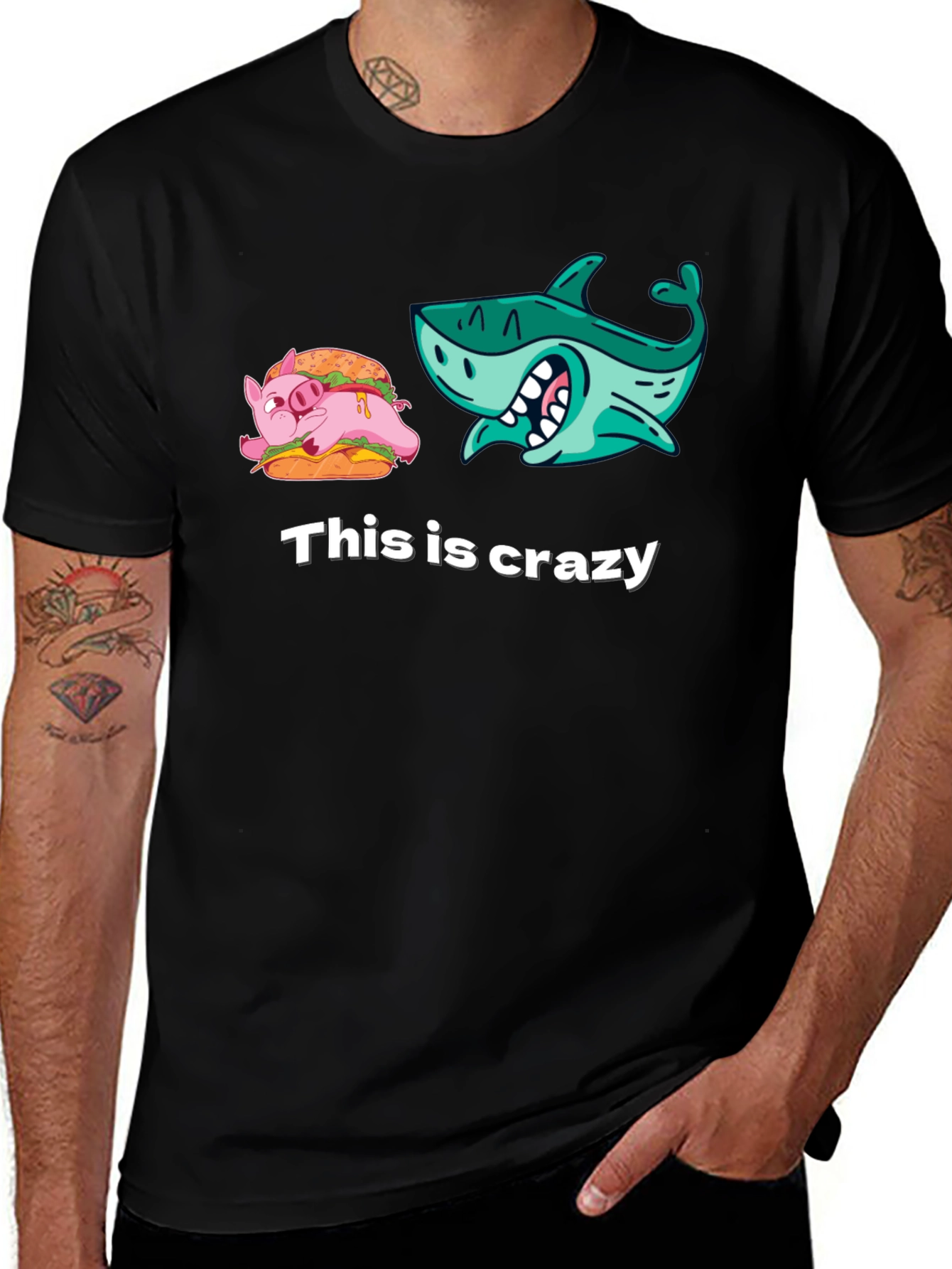 Variant 15 of Crazy Pig Shark Tee - Unique Graphic T-Shirt