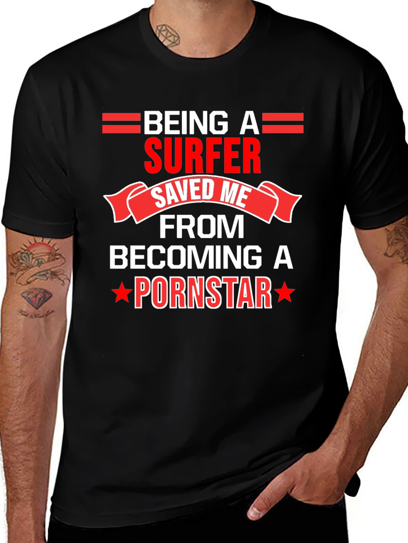 Black Being A Surfer T-Shirt Funny Novelty Tee main image
