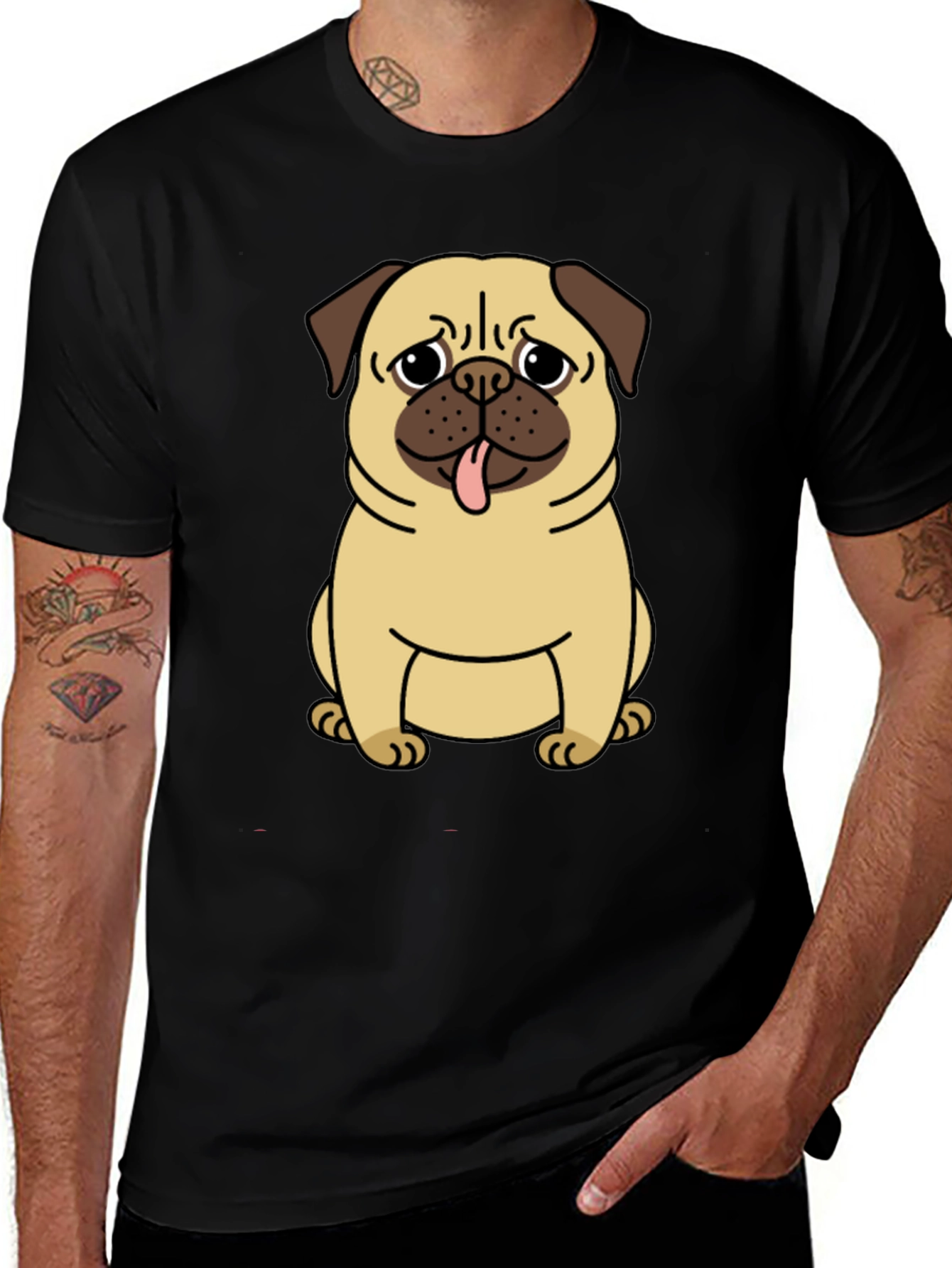Variant 16 of Pug Graphic T-Shirt - Men's Black Crew Neck Tee