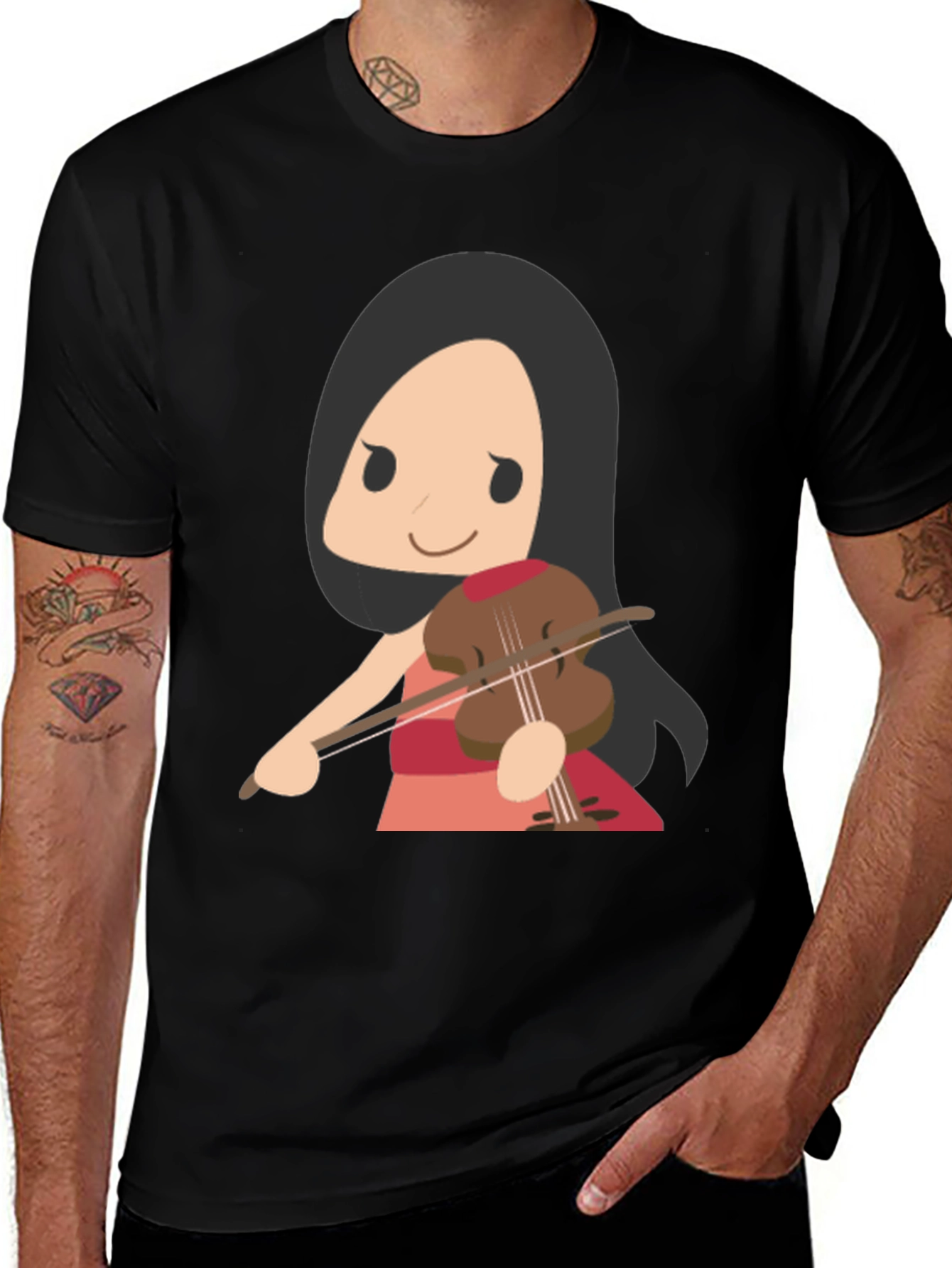 Variant 24 of Cartoon Violinist Graphic T-Shirt - Black Cotton Tee