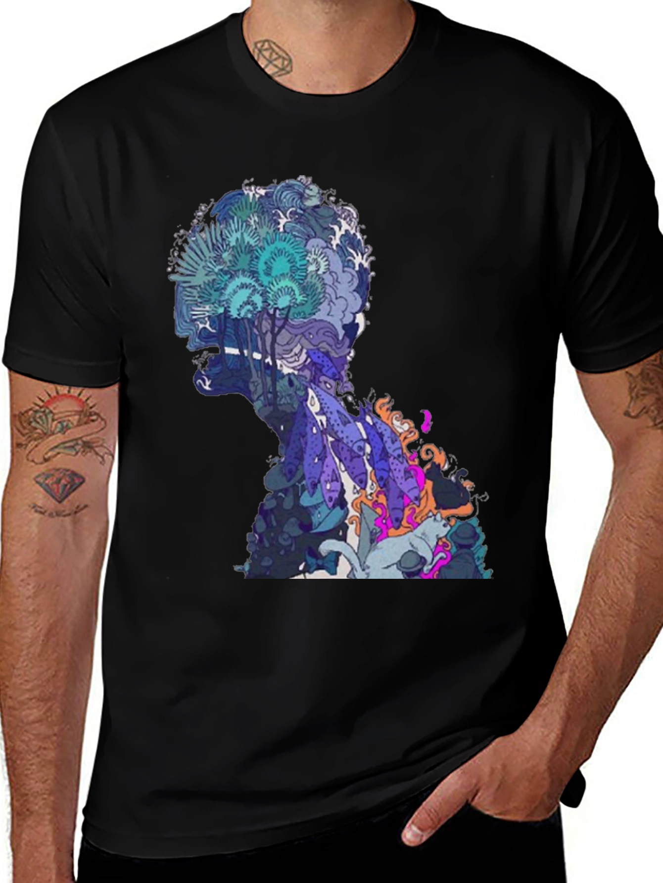 Variant 10 of Abstract Silhouette Graphic Print Crew Neck T-Shirt