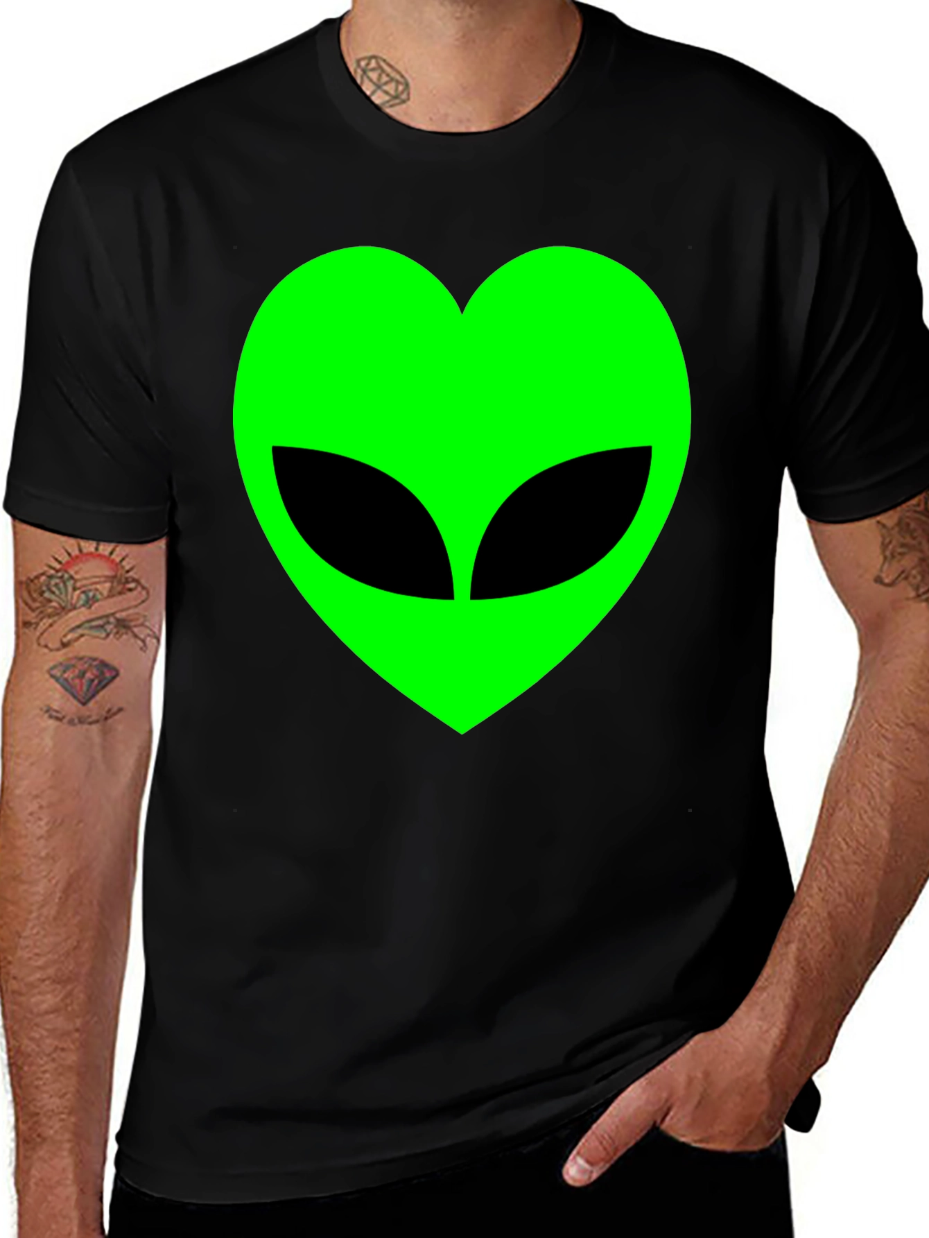 Variant 23 of Alien Heart Graphic T-Shirt - Black Cotton Tee