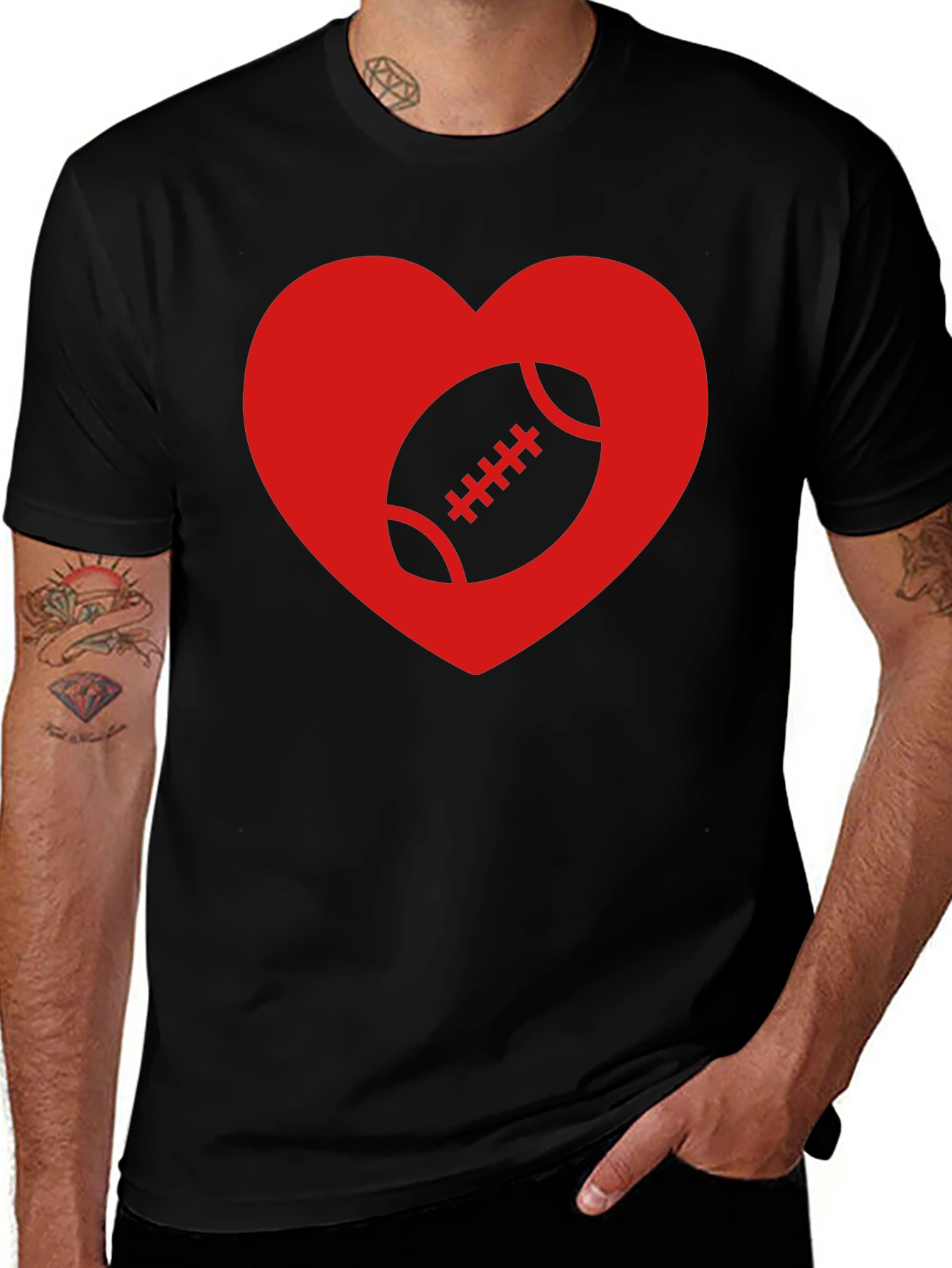Variant 18 of Football Heart Graphic T-Shirt - Black
