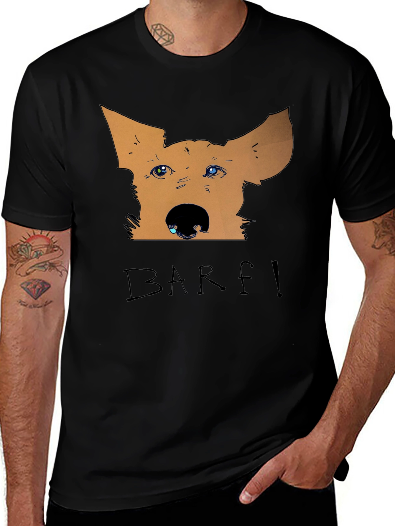 Variant 18 of Funny 'BARF!' Dog Graphic Black T-Shirt