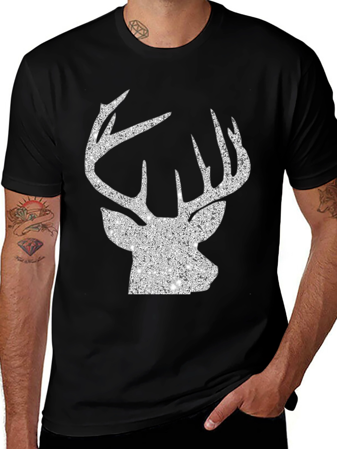Stylish Deer Head Graphic Tee - Men's Black T-Shirt