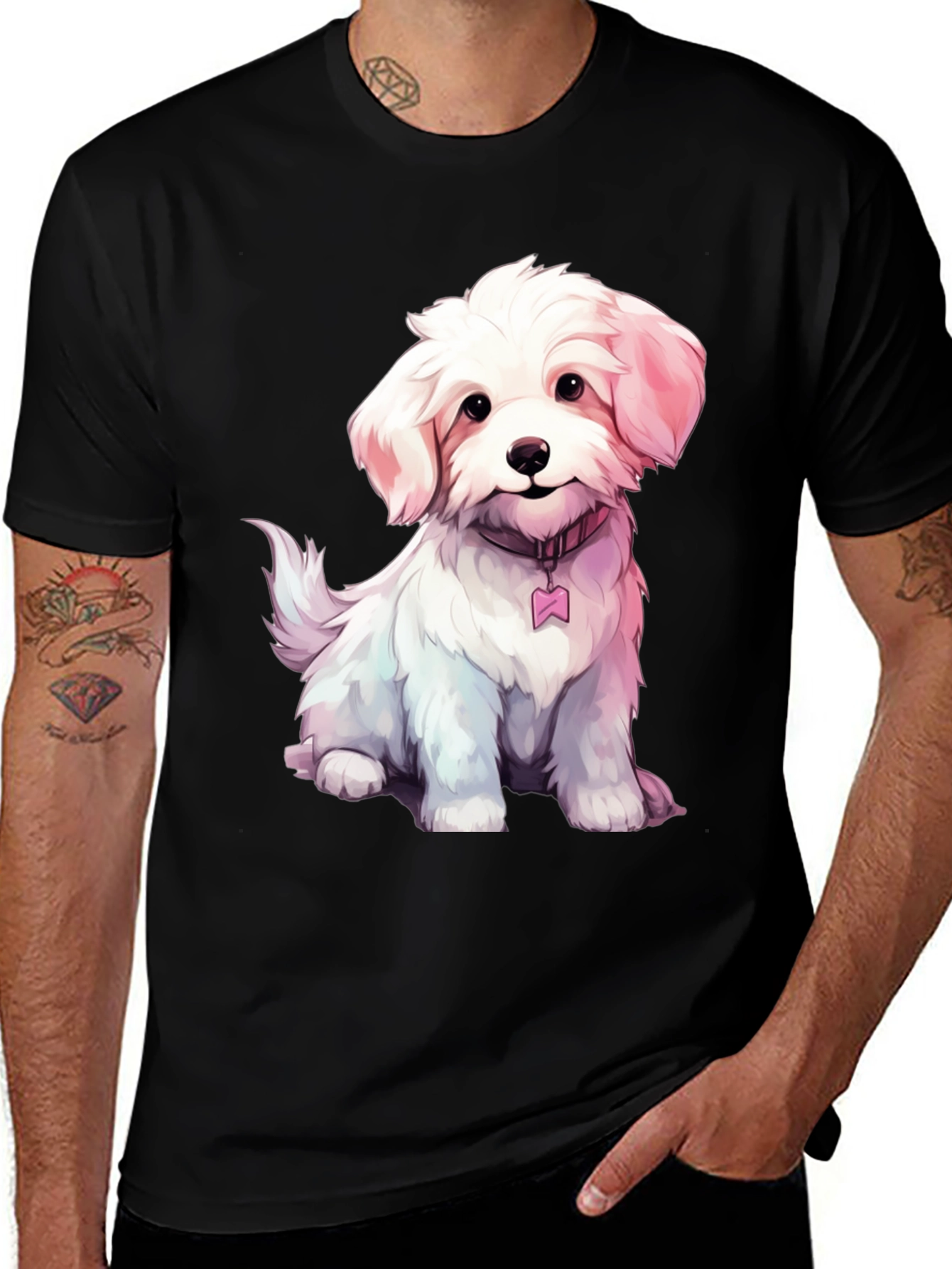 Variant 27 of Cute Puppy Graphic Tee - Black Cotton Blend