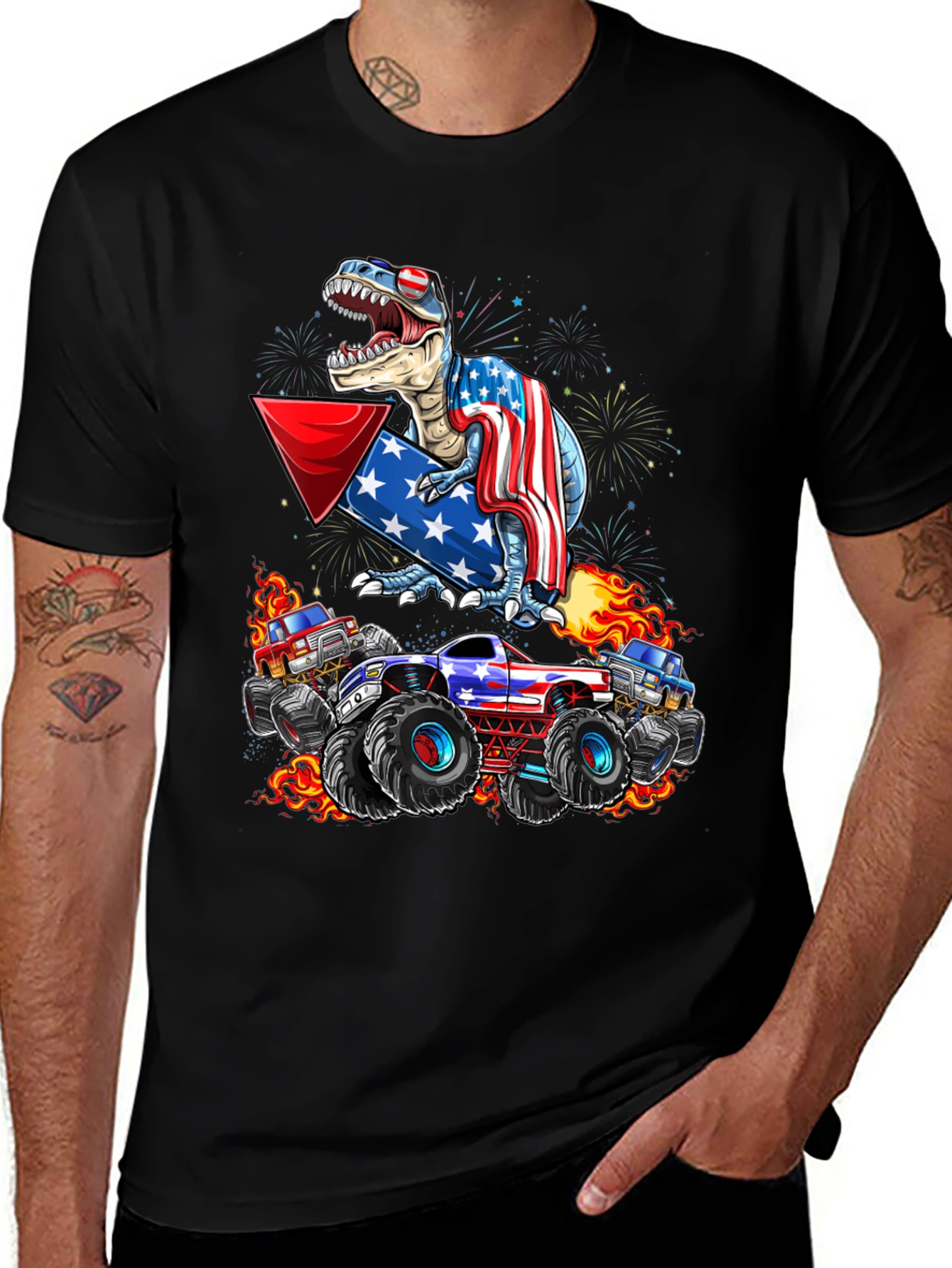 Variant 20 of Patriotic Dinosaur & Monster Truck Graphic T-Shirt