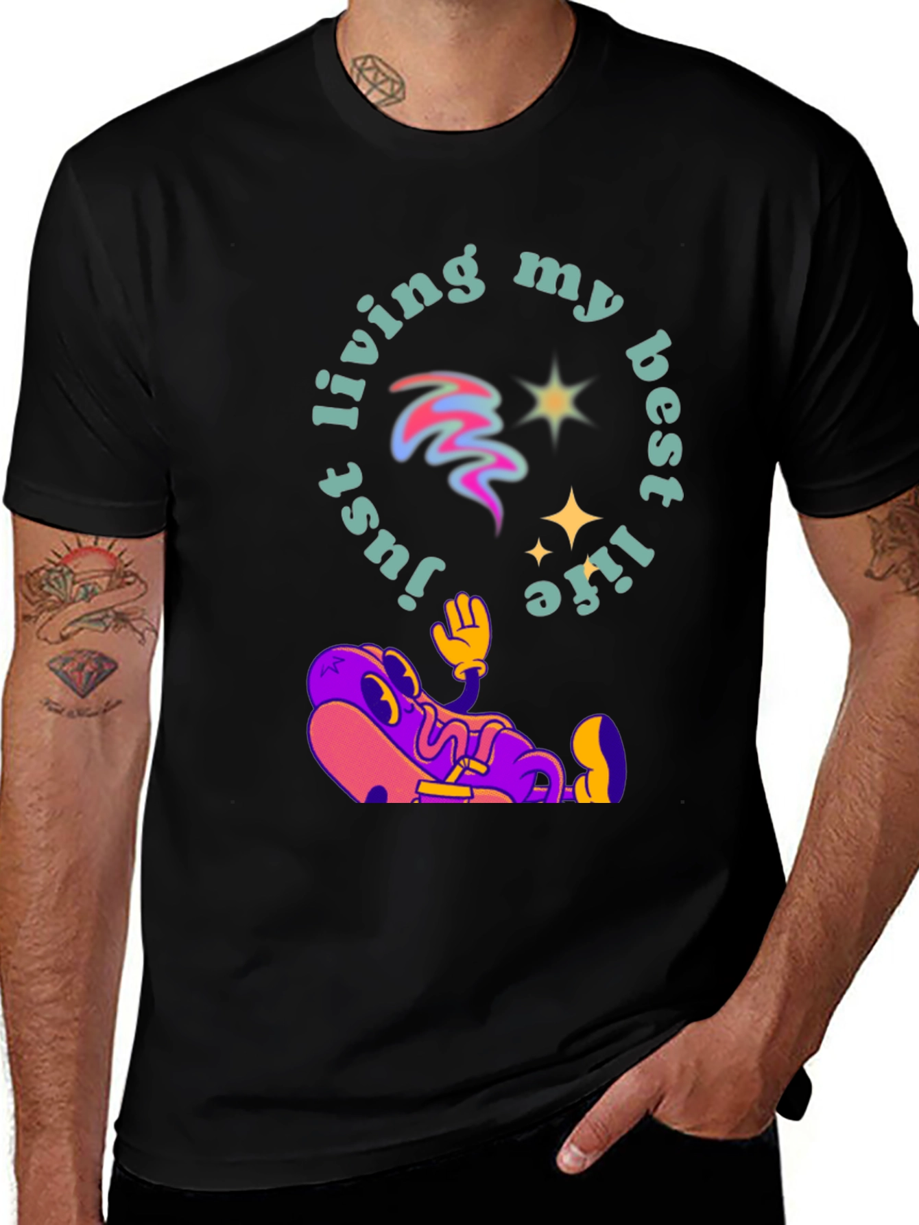 Variant 18 of Just Living My Best Life Graphic Tee - Relaxed Fit