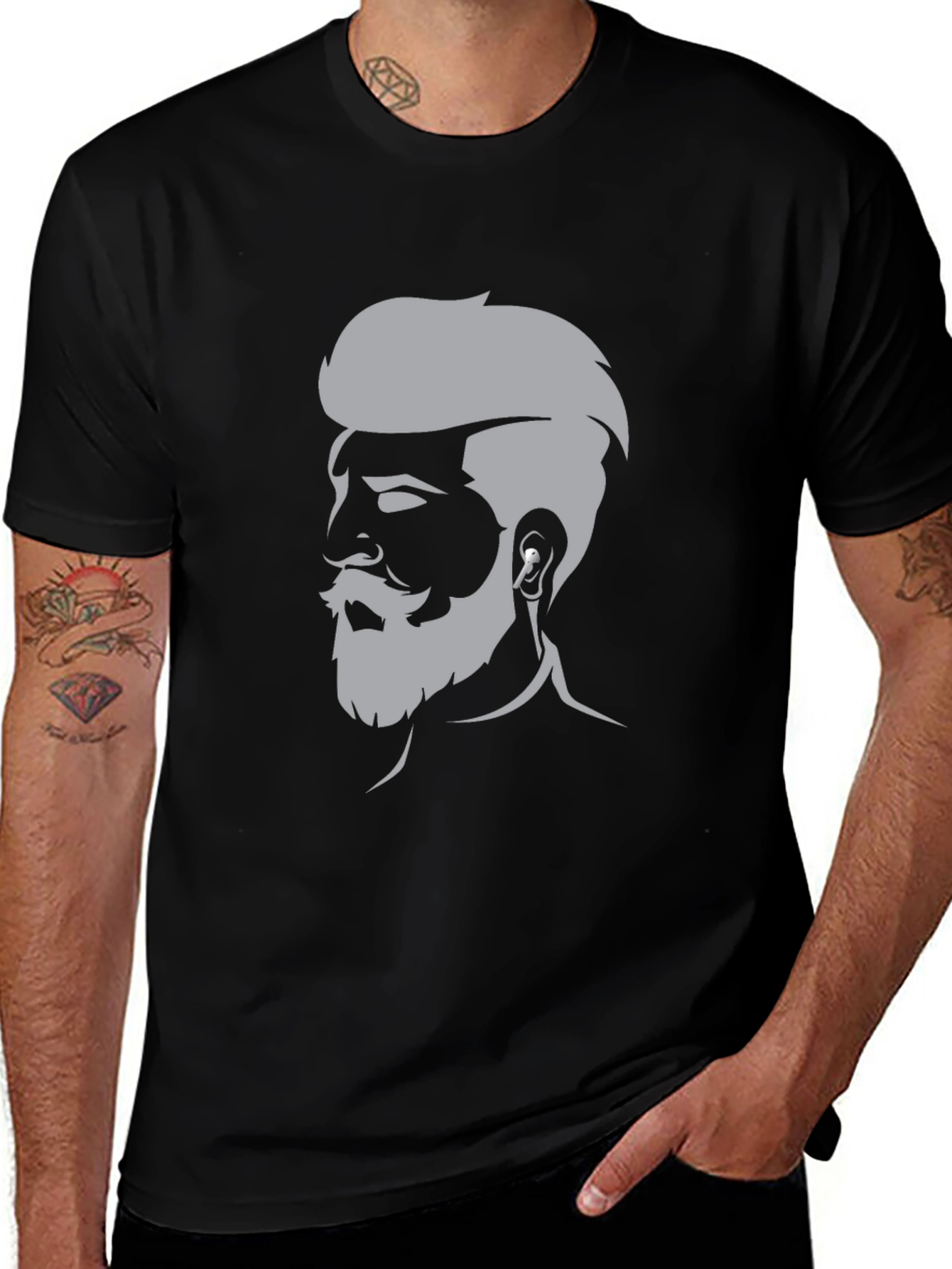 Variant 16 of Men's Graphic Tee - Bearded Barber Silhouette