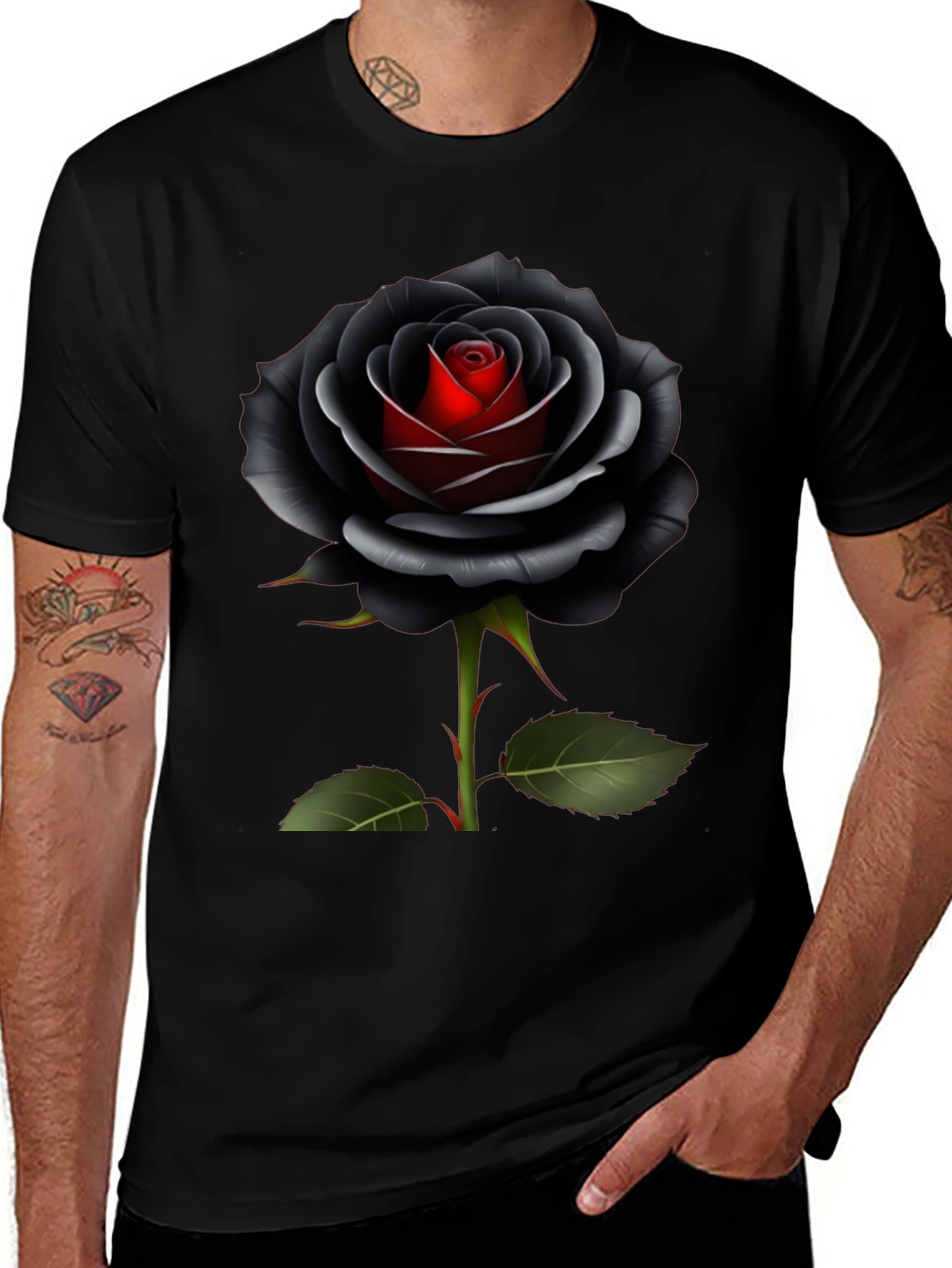 Variant 26 of Black Rose Graphic Tee - Dark Floral Design