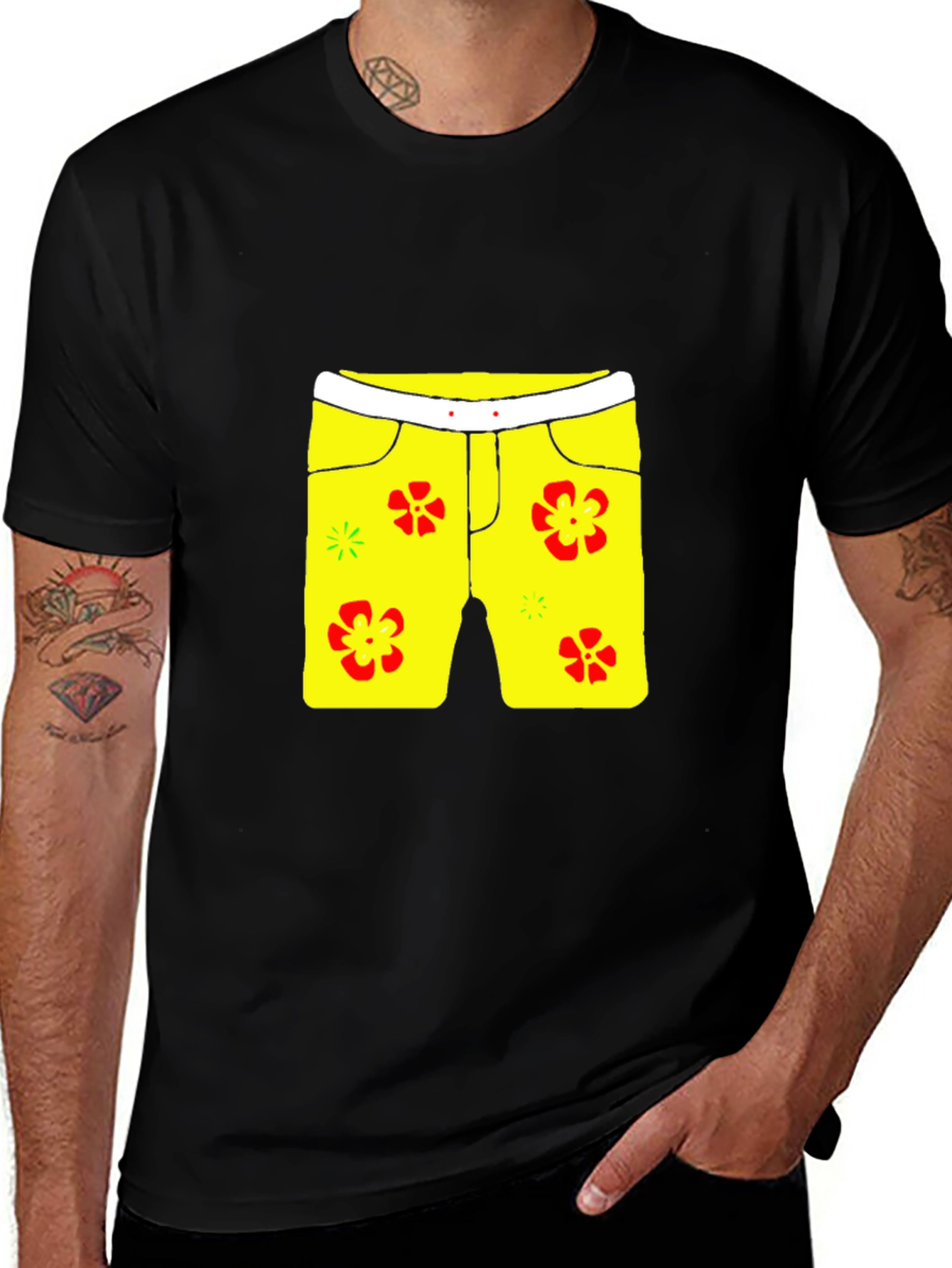 Variant 13 of Funky Floral Shorts Graphic Black Tee