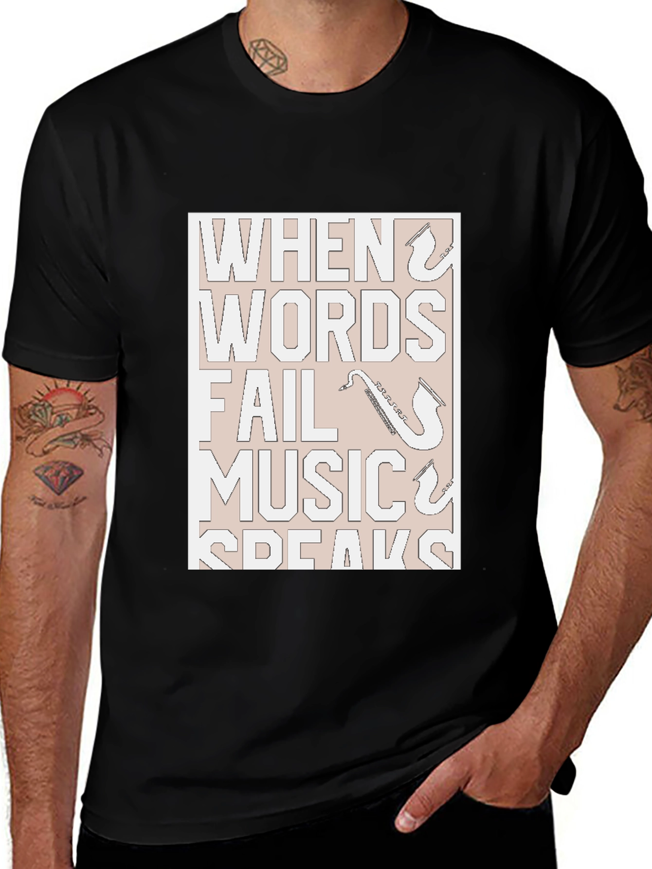 Variant 5 of Music Speaks T-Shirt - Black Graphic Tee