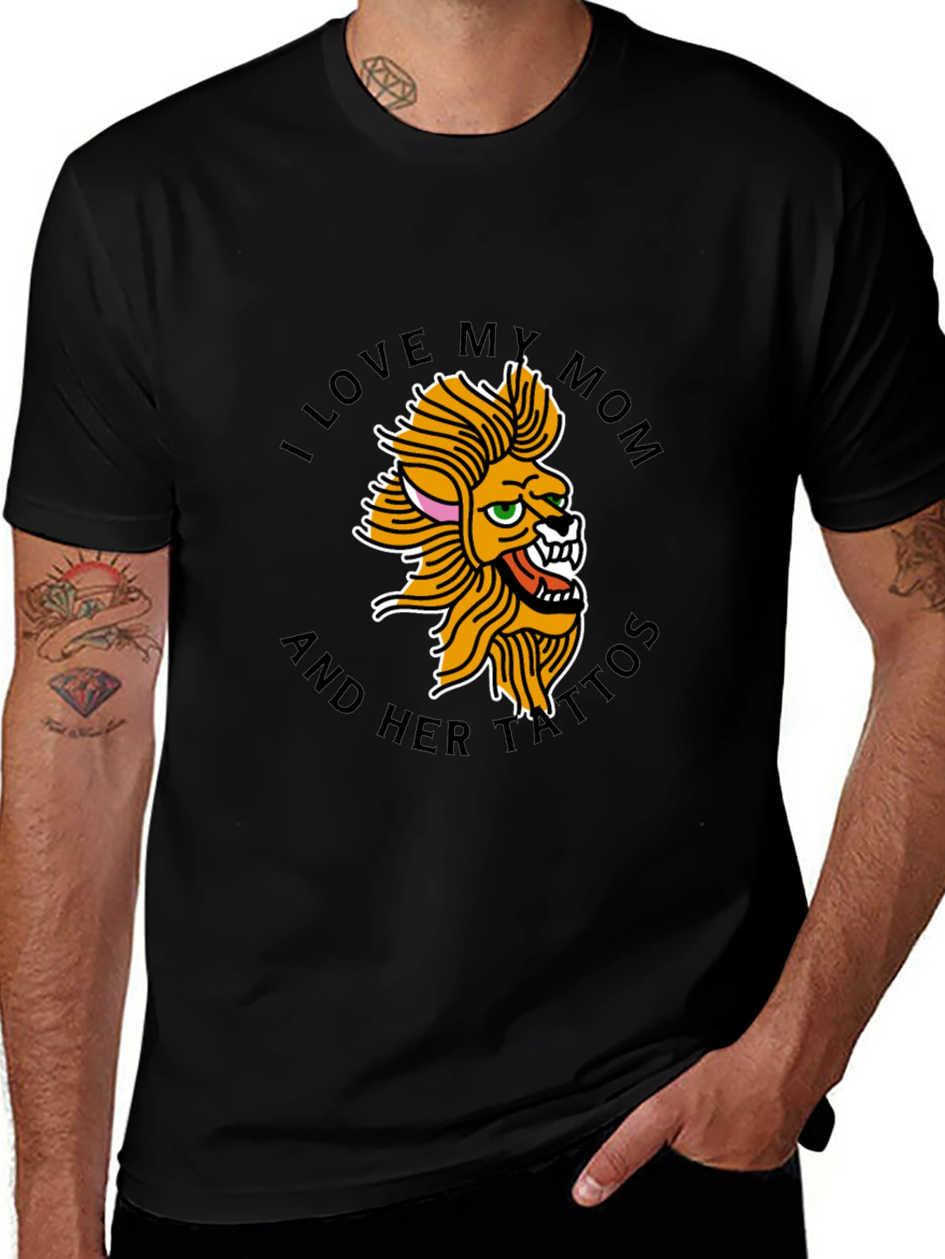 Variant 22 of I Love My Mom Tattoo Lion Black T-Shirt