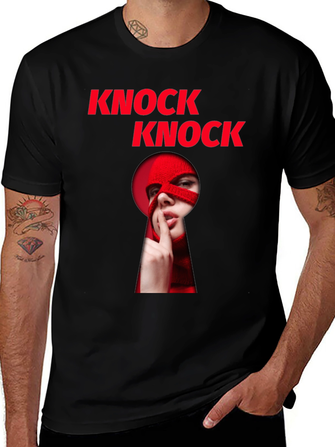 Black Knock Knock Graphic T-Shirt - Intrigue & Style main image