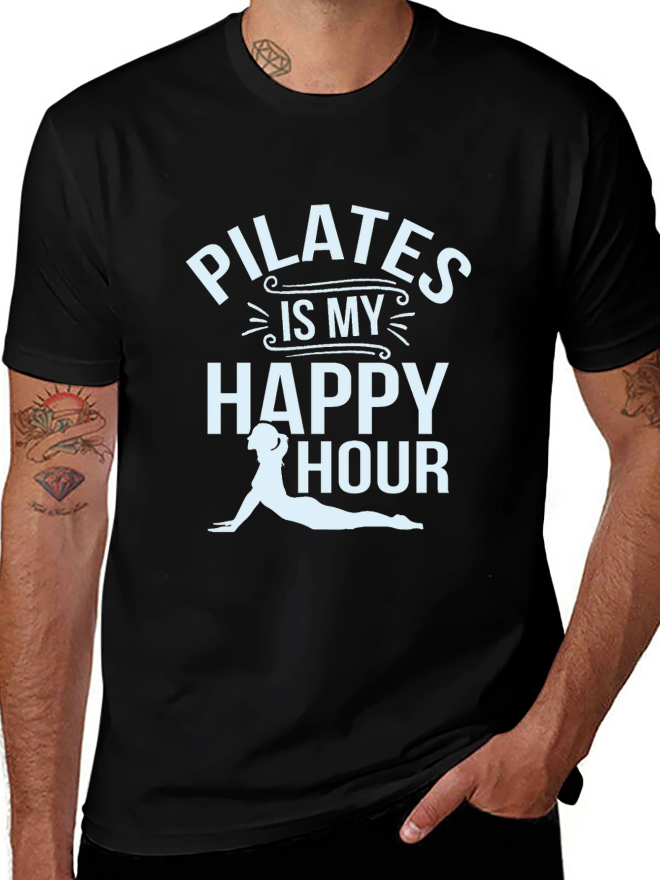 Pilates is My Happy Hour Black Graphic T-Shirt