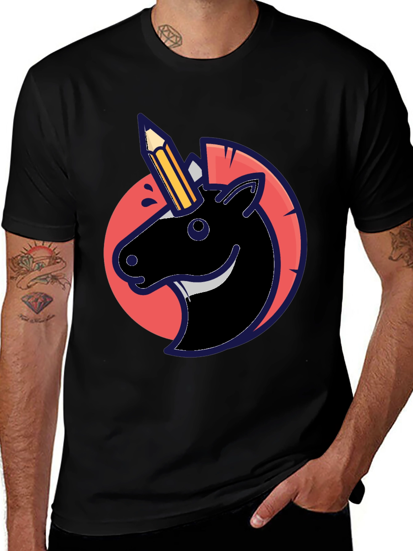 Variant 11 of Unicorn Pencil Horn Graphic Tee - Black