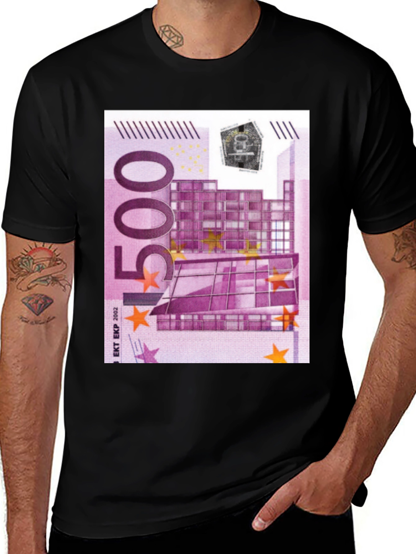 Black 500 Euro Note Graphic Print Black T-Shirt main image