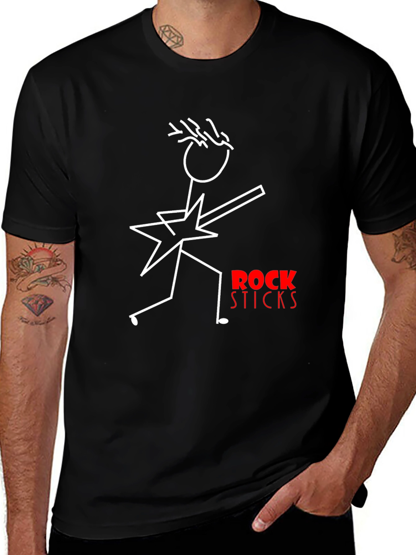 Variant 5 of Rock Sticks Graphic Tee - Black Cotton T-Shirt