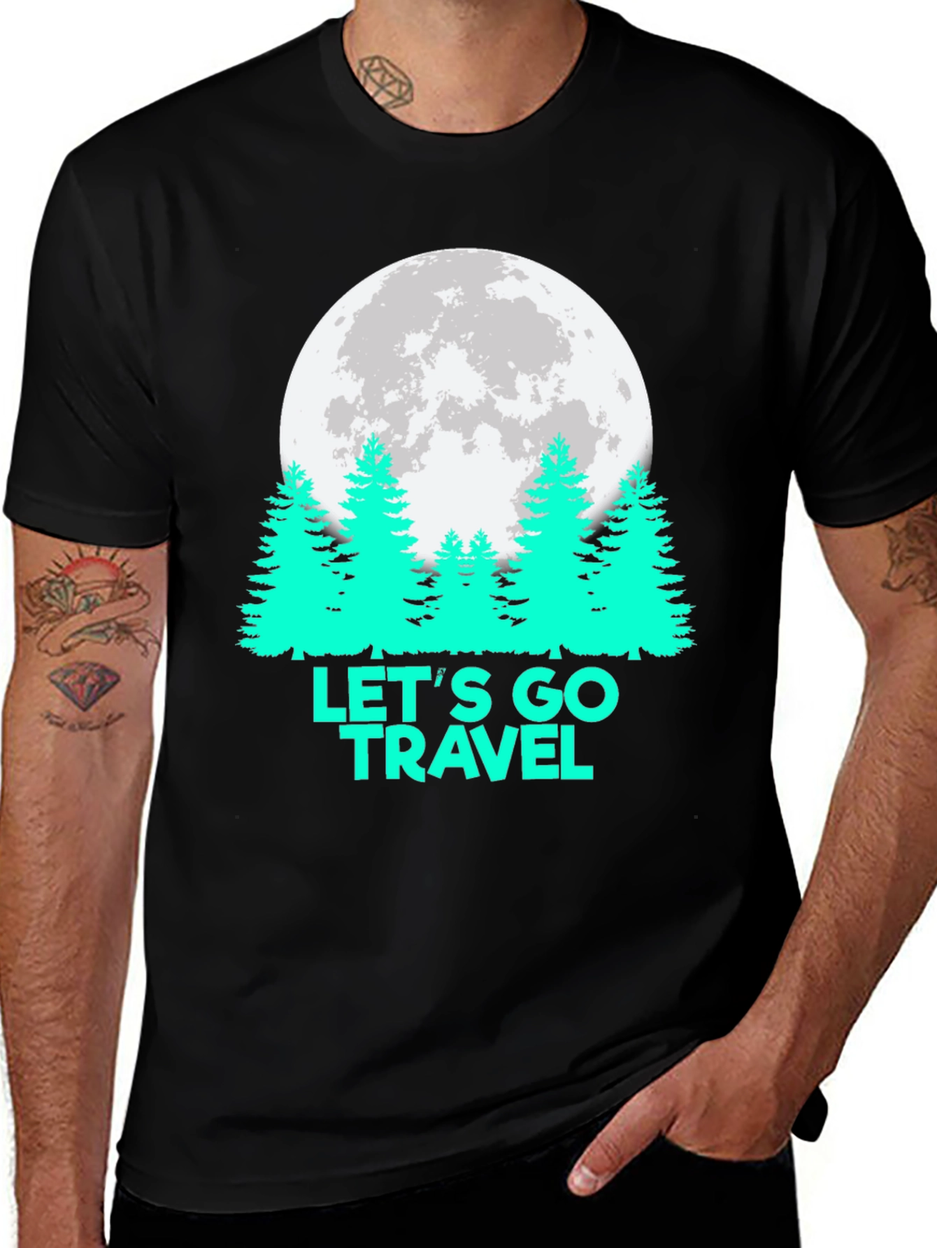 Variant 6 of Let's Go Travel T-Shirt Moon Pine Tree Graphic Tee
