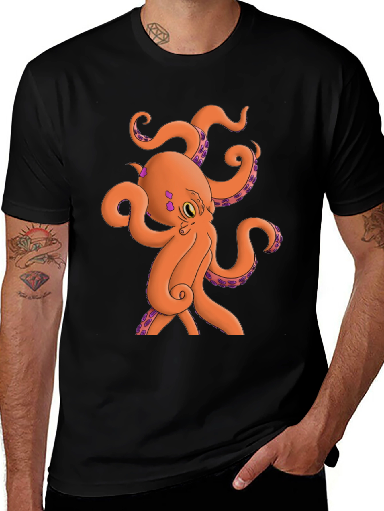 Variant 8 of Octopus Graphic Tee - Black Cotton Blend