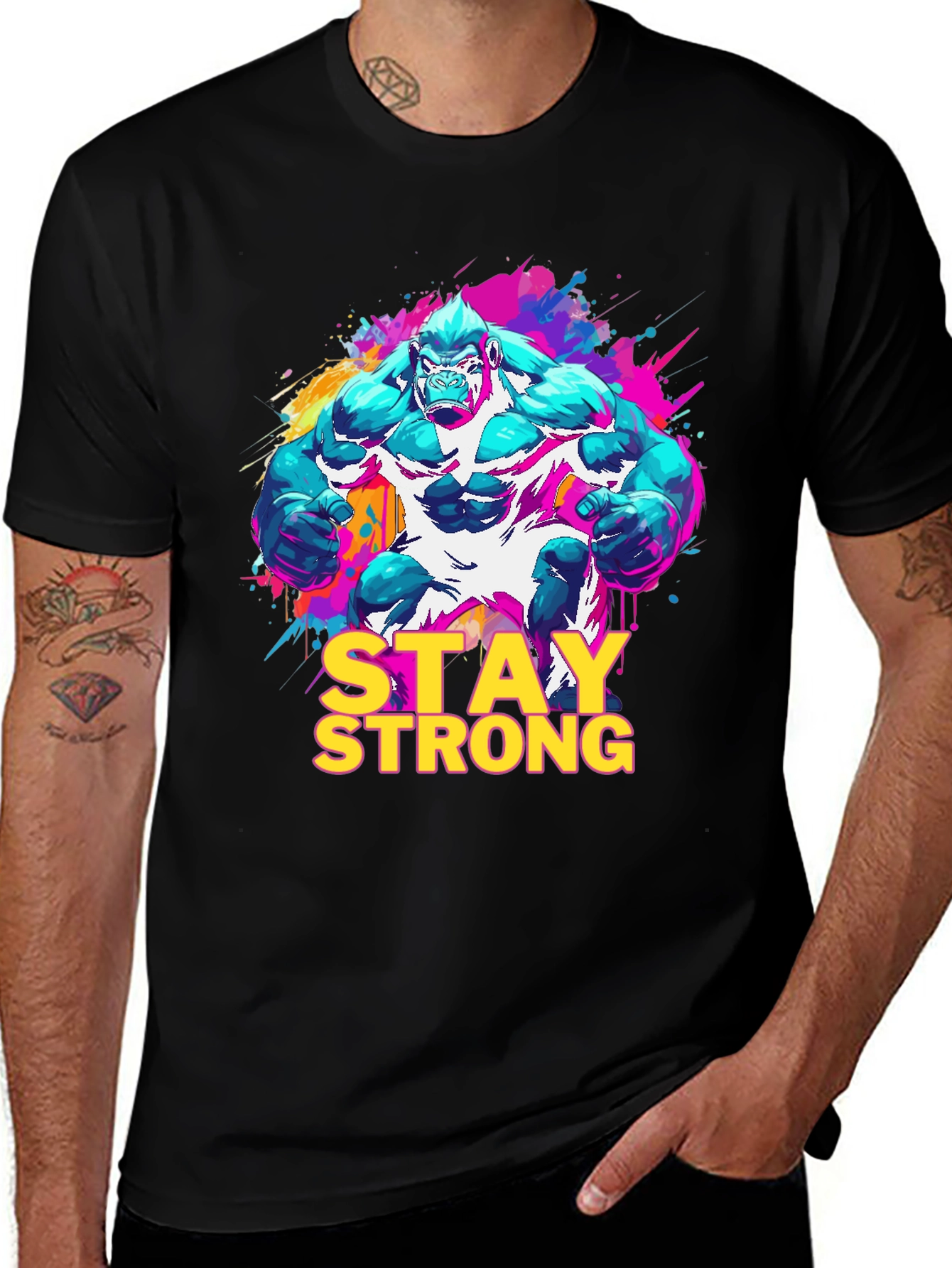 Variant 21 of Stay Strong Gorilla Graphic Tee - Trendy Black T-Shirt