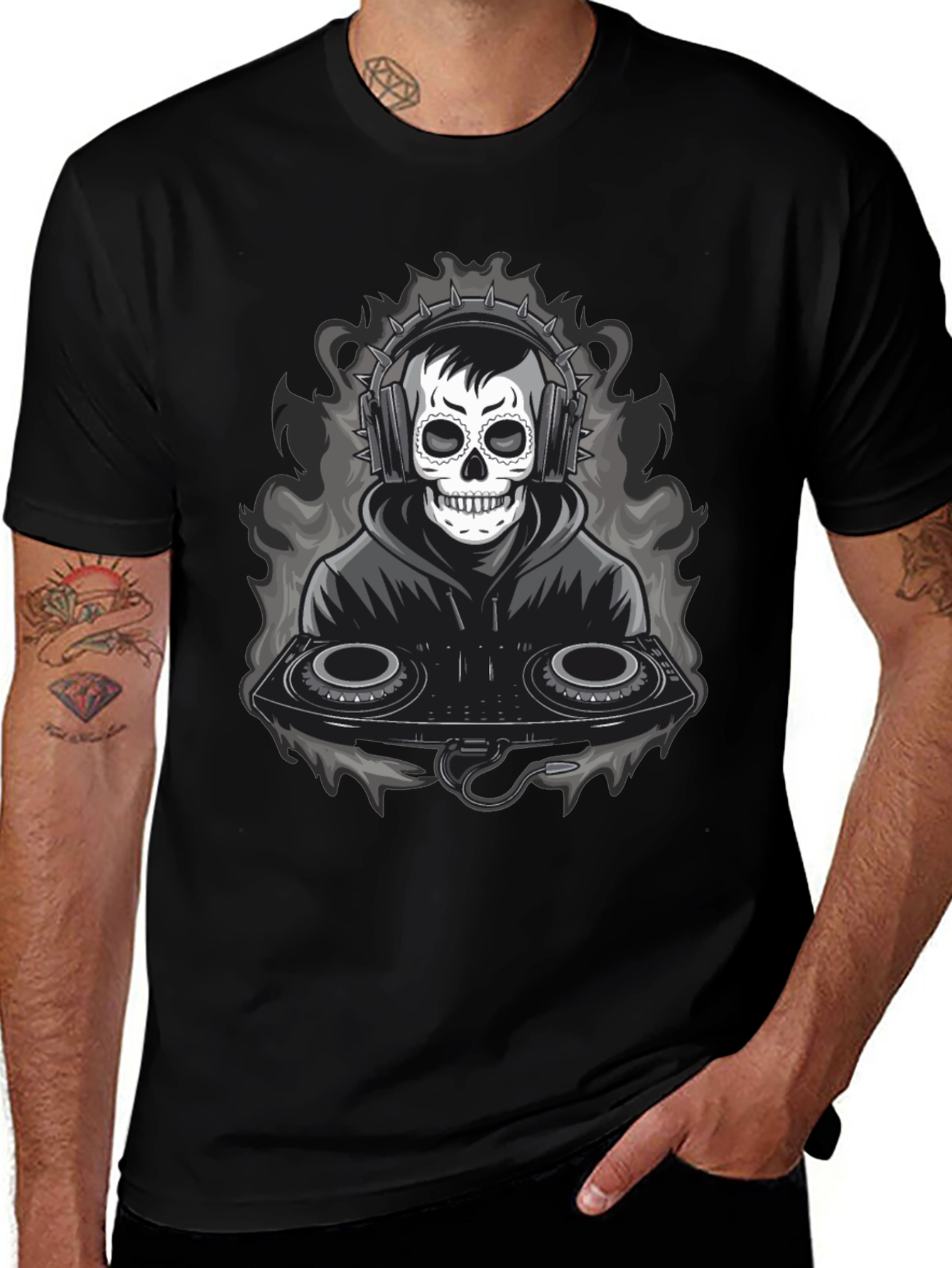 Variant 30 of DJ Skull Graphic Tee - Darkwave Style
