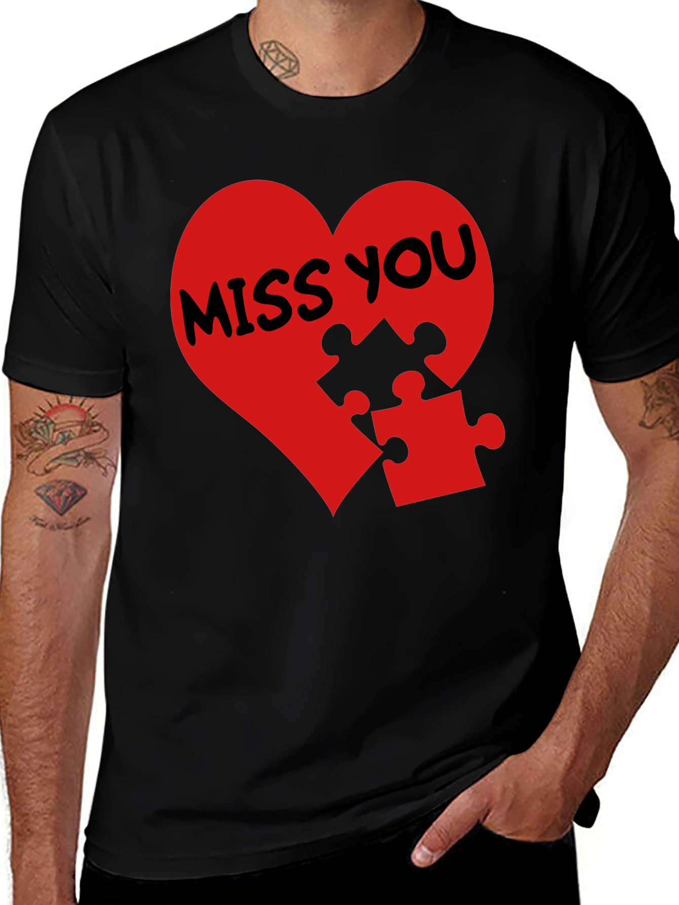 Variant 24 of Miss You Heart Puzzle Piece Graphic T-Shirt